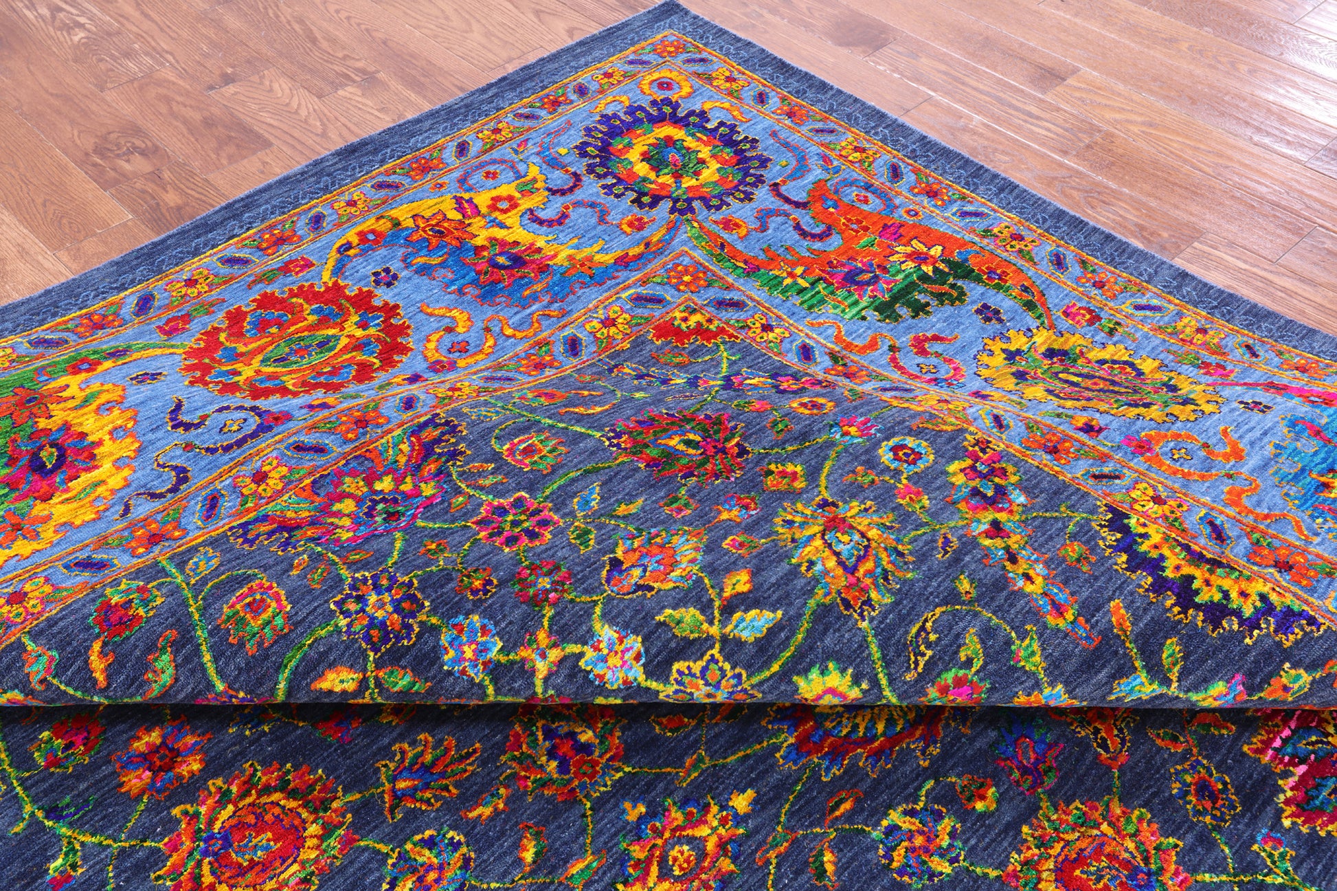 Blue Square Persian Tabriz Hand Knotted Wool & Silk Rug - 12' 0" X 12' 0" - Golden Nile