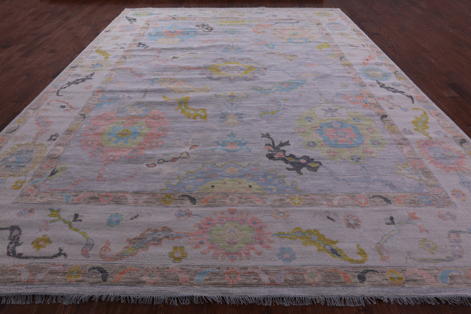 Grey Turkish Oushak Hand Knotted Wool Rug - 12' 1" X 14' 10" - Golden Nile