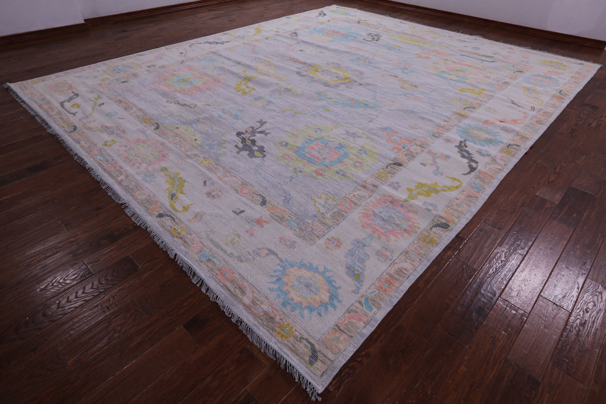 Grey Turkish Oushak Hand Knotted Wool Rug - 12' 1" X 14' 10" - Golden Nile