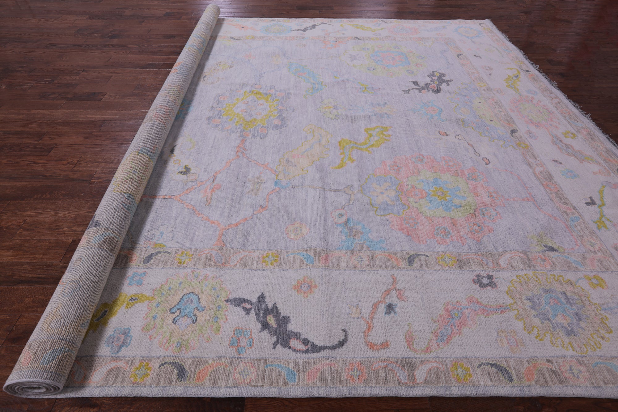Grey Turkish Oushak Hand Knotted Wool Rug - 12' 1" X 14' 10" - Golden Nile