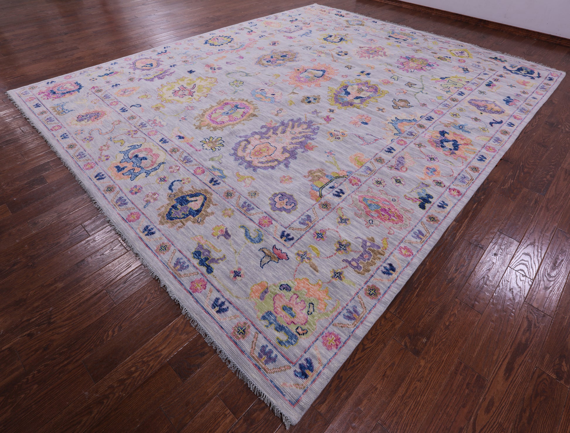 Grey Turkish Oushak Hand Knotted Wool Rug - 12' 2" X 14' 9" - Golden Nile