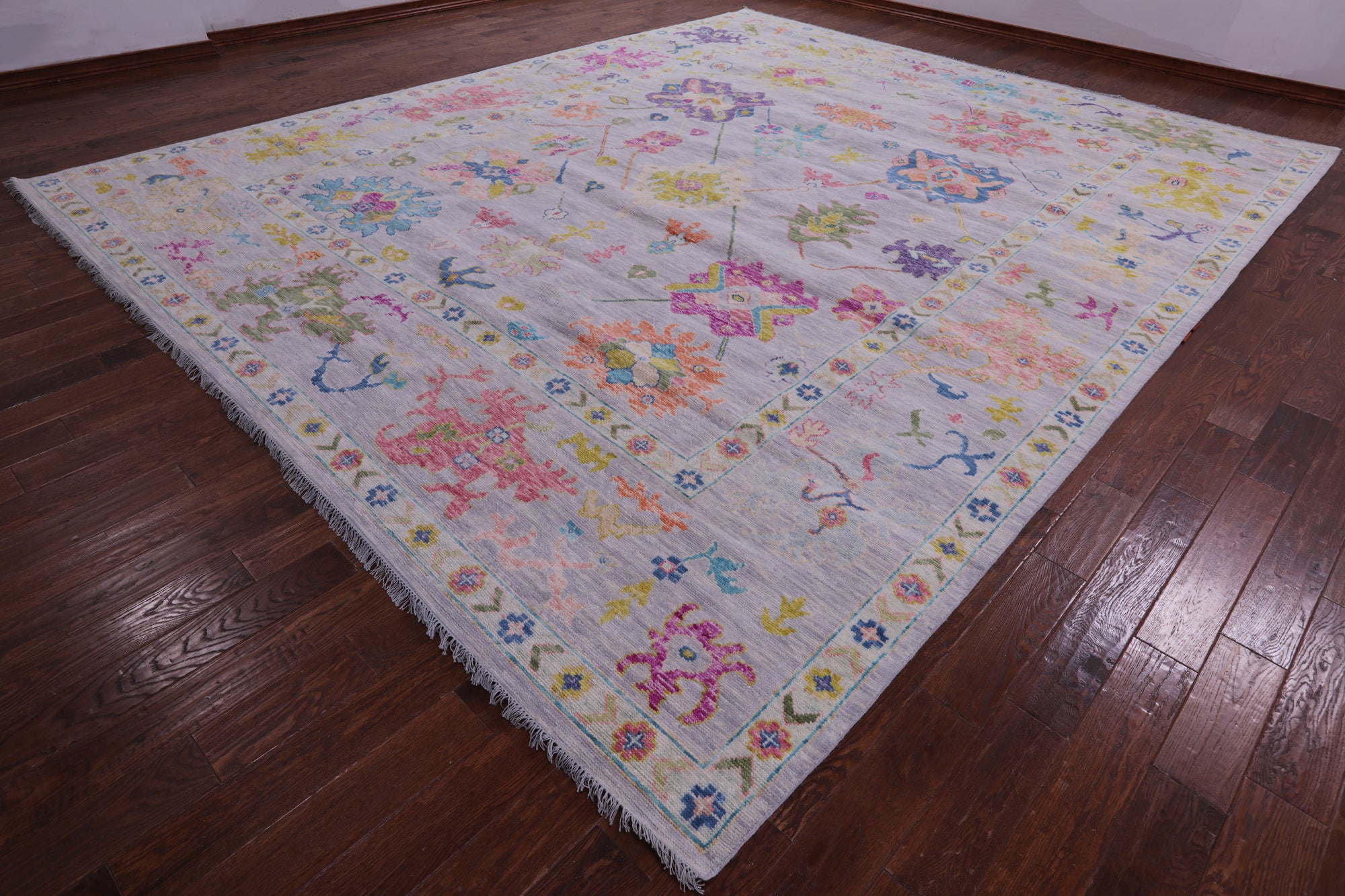 Grey Turkish Oushak Handmade Wool Rug - 12' 2" X 14' 9" - Golden Nile