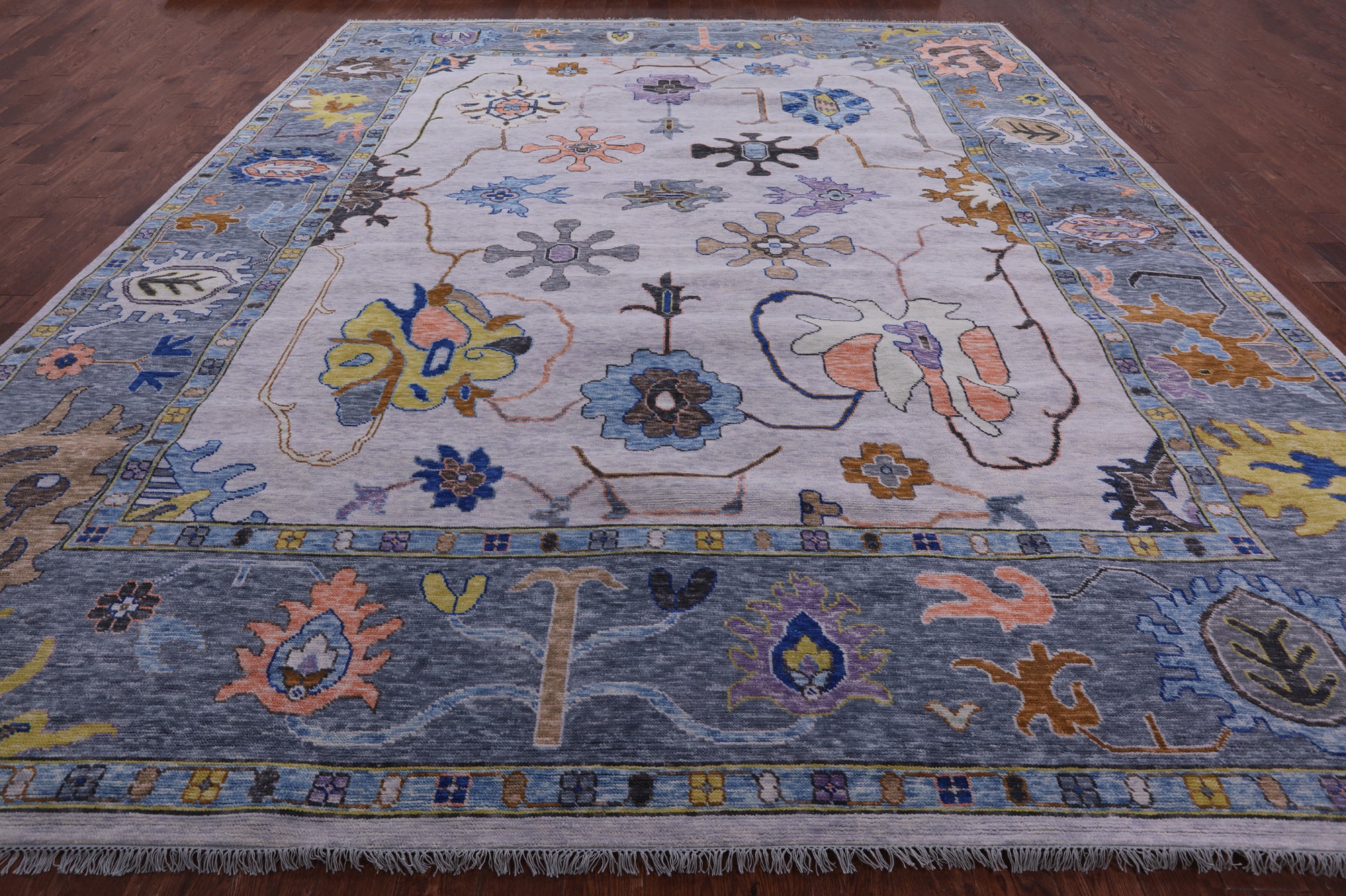 Grey Turkish Oushak Hand Knotted Wool Rug - 12' 3" X 14' 10" - Golden Nile