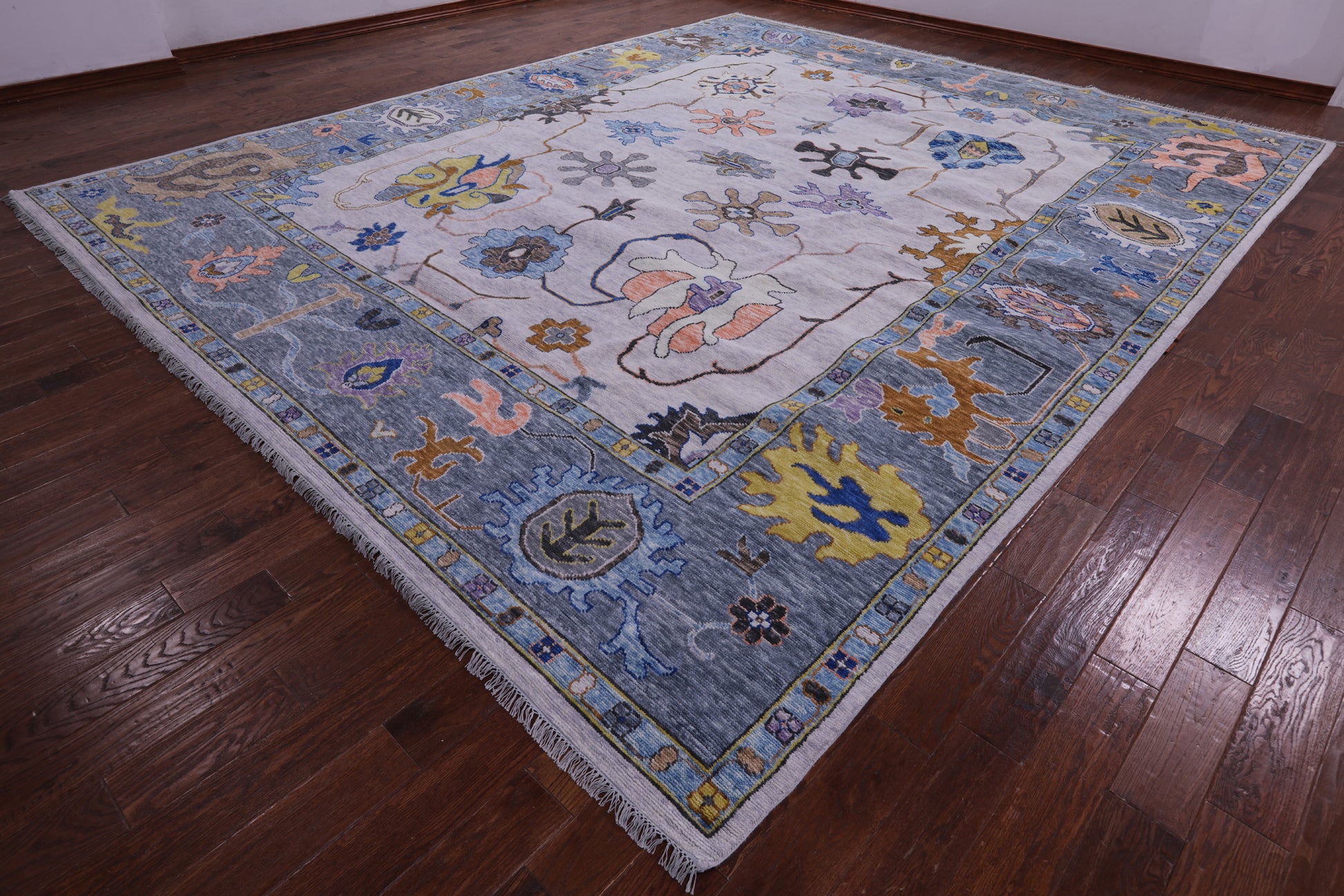 Grey Turkish Oushak Hand Knotted Wool Rug - 12' 3" X 14' 10" - Golden Nile