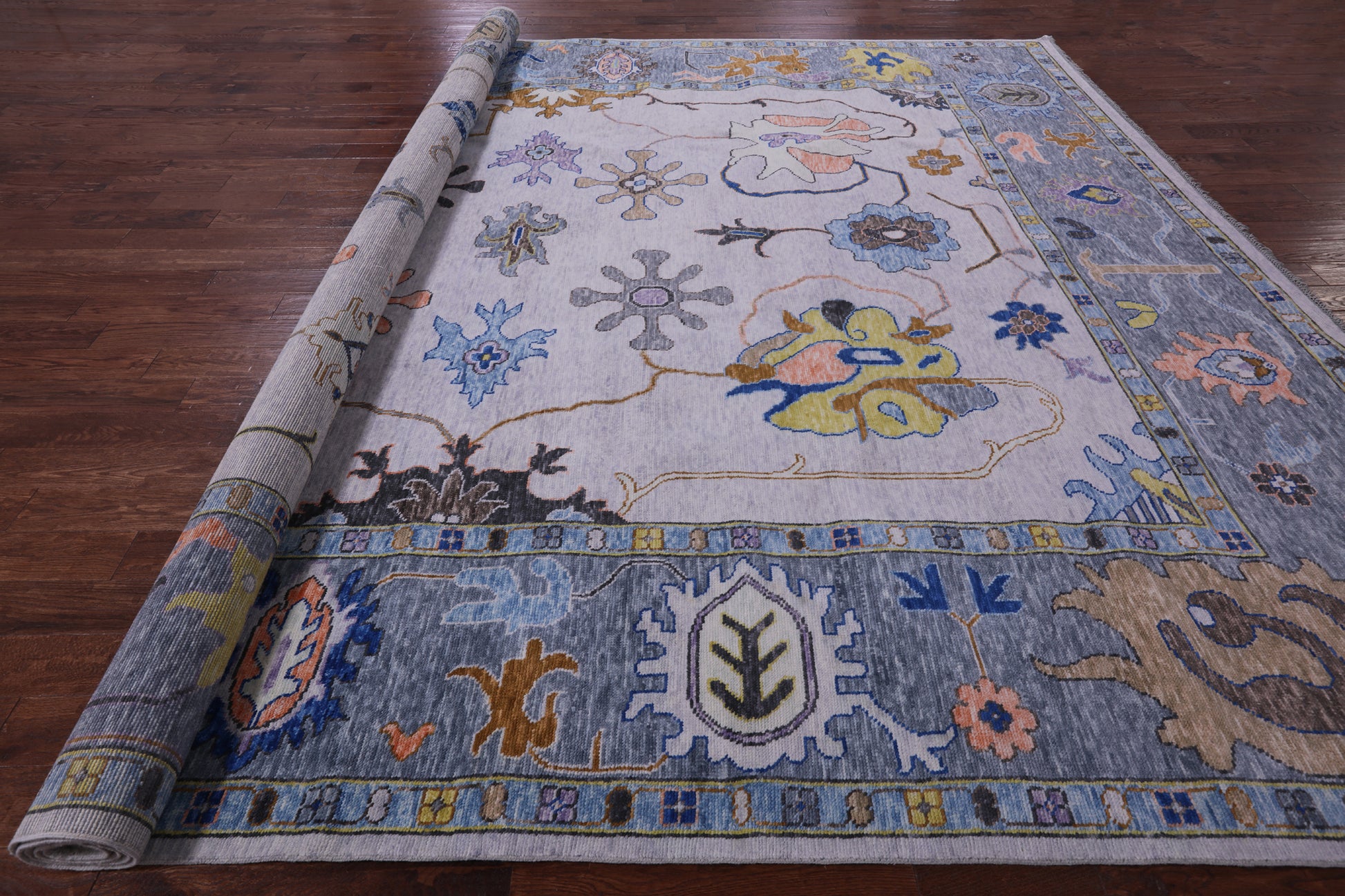Grey Turkish Oushak Hand Knotted Wool Rug - 12' 3" X 14' 10" - Golden Nile