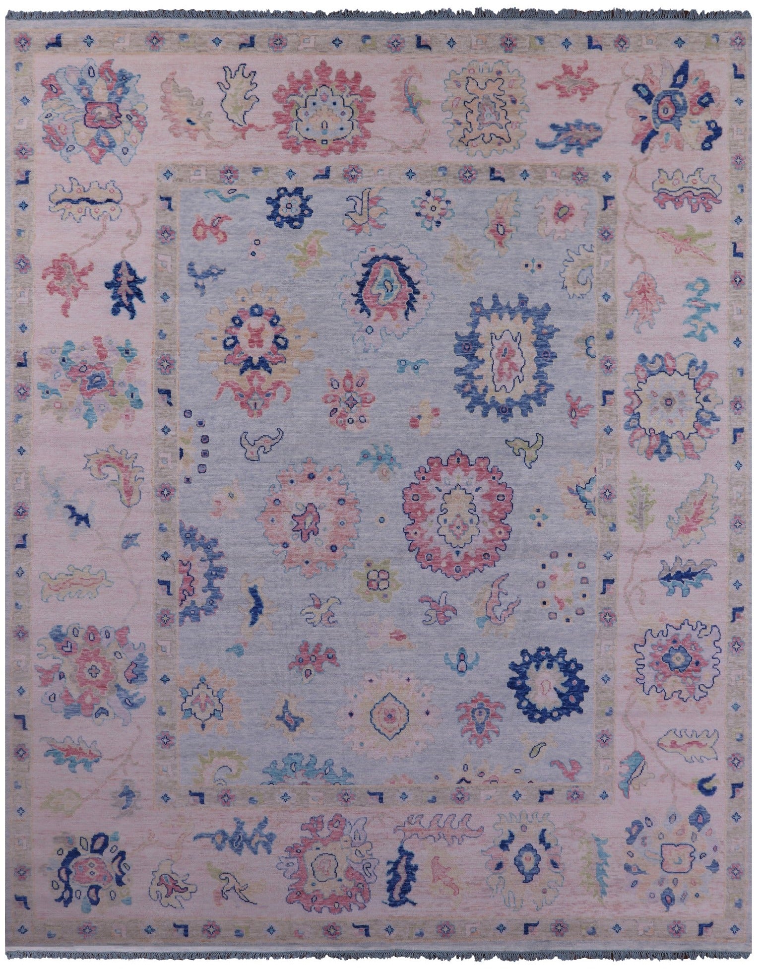 Light Blue Turkish Oushak Hand Knotted Wool Rug - 12' 0" X 14' 10" - Golden Nile