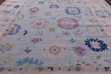 Light Blue Turkish Oushak Hand Knotted Wool Rug - 12' 0" X 14' 10" - Golden Nile
