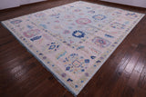 Light Blue Turkish Oushak Hand Knotted Wool Rug - 12' 0" X 14' 10" - Golden Nile