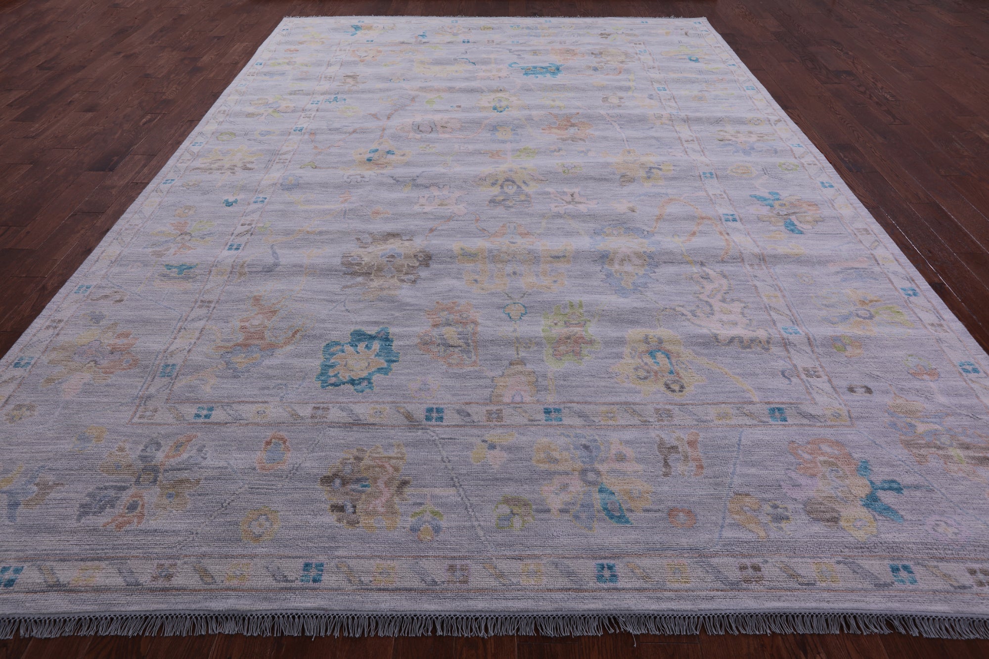 Silver Turkish Oushak Hand Knotted Wool Rug - 9' 11" X 13' 10" - Golden Nile