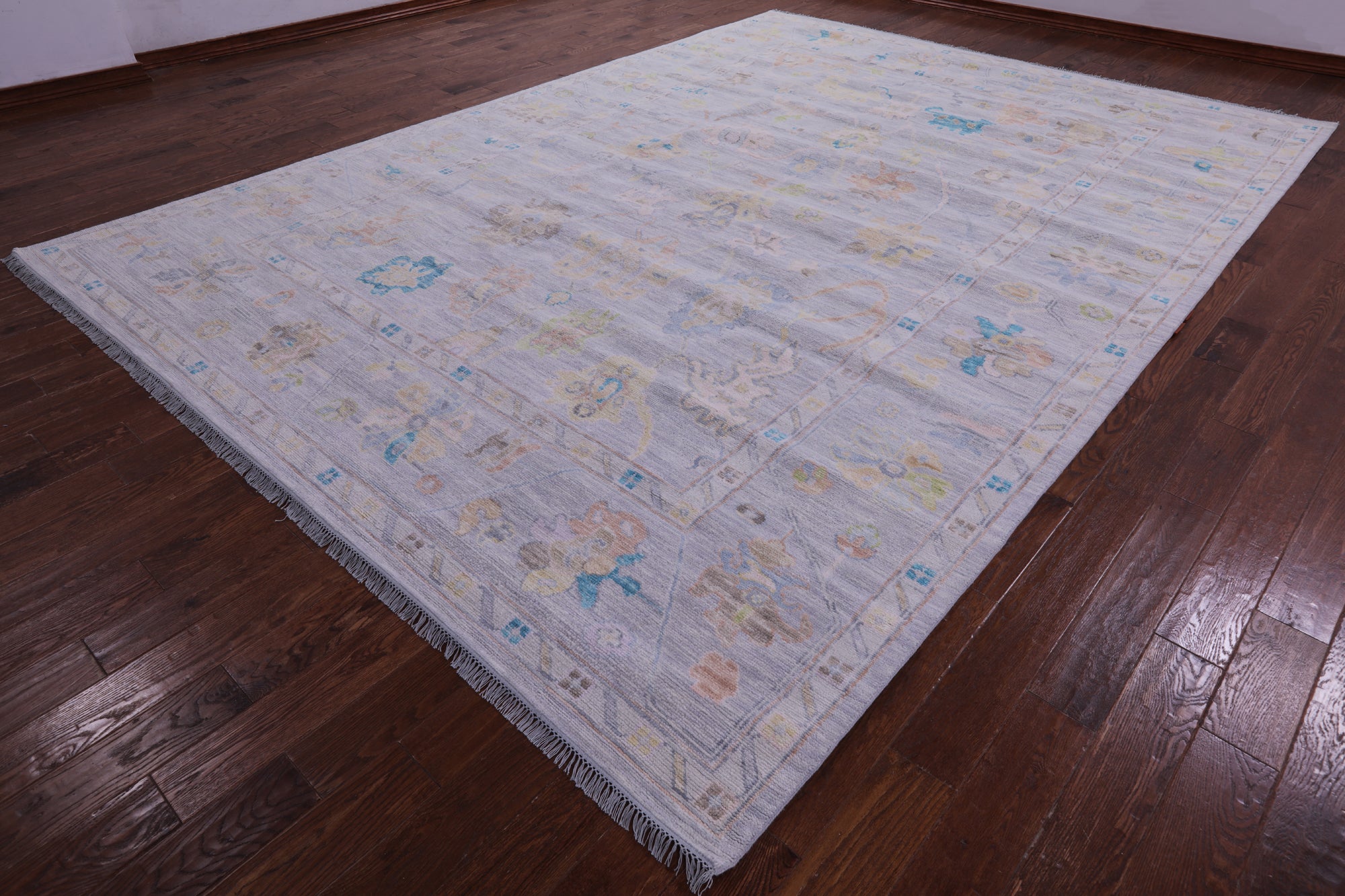 Silver Turkish Oushak Hand Knotted Wool Rug - 9' 11" X 13' 10" - Golden Nile