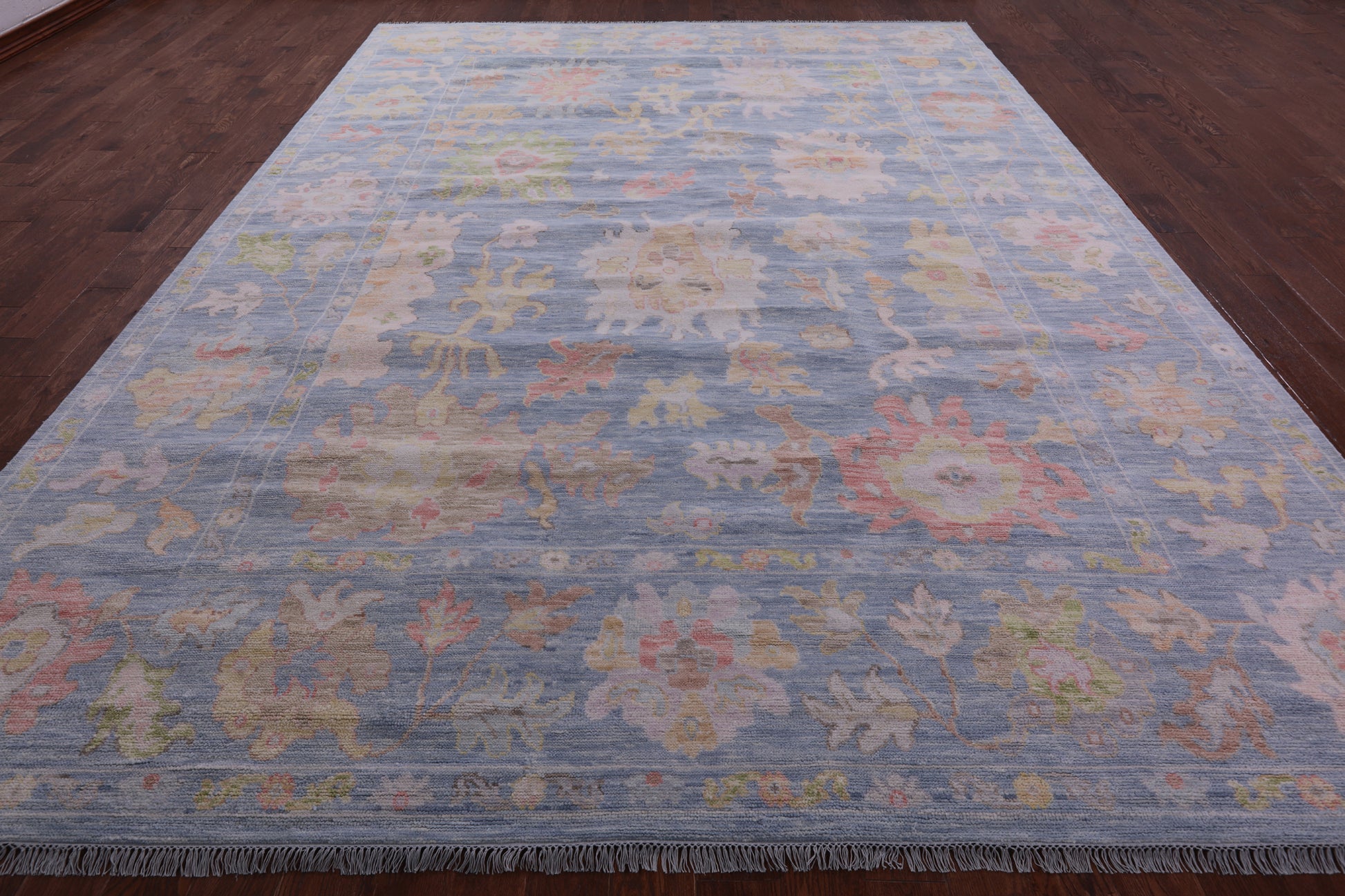 Blue Turkish Oushak Hand Knotted Wool Rug - 10' 0" X 13' 9" - Golden Nile