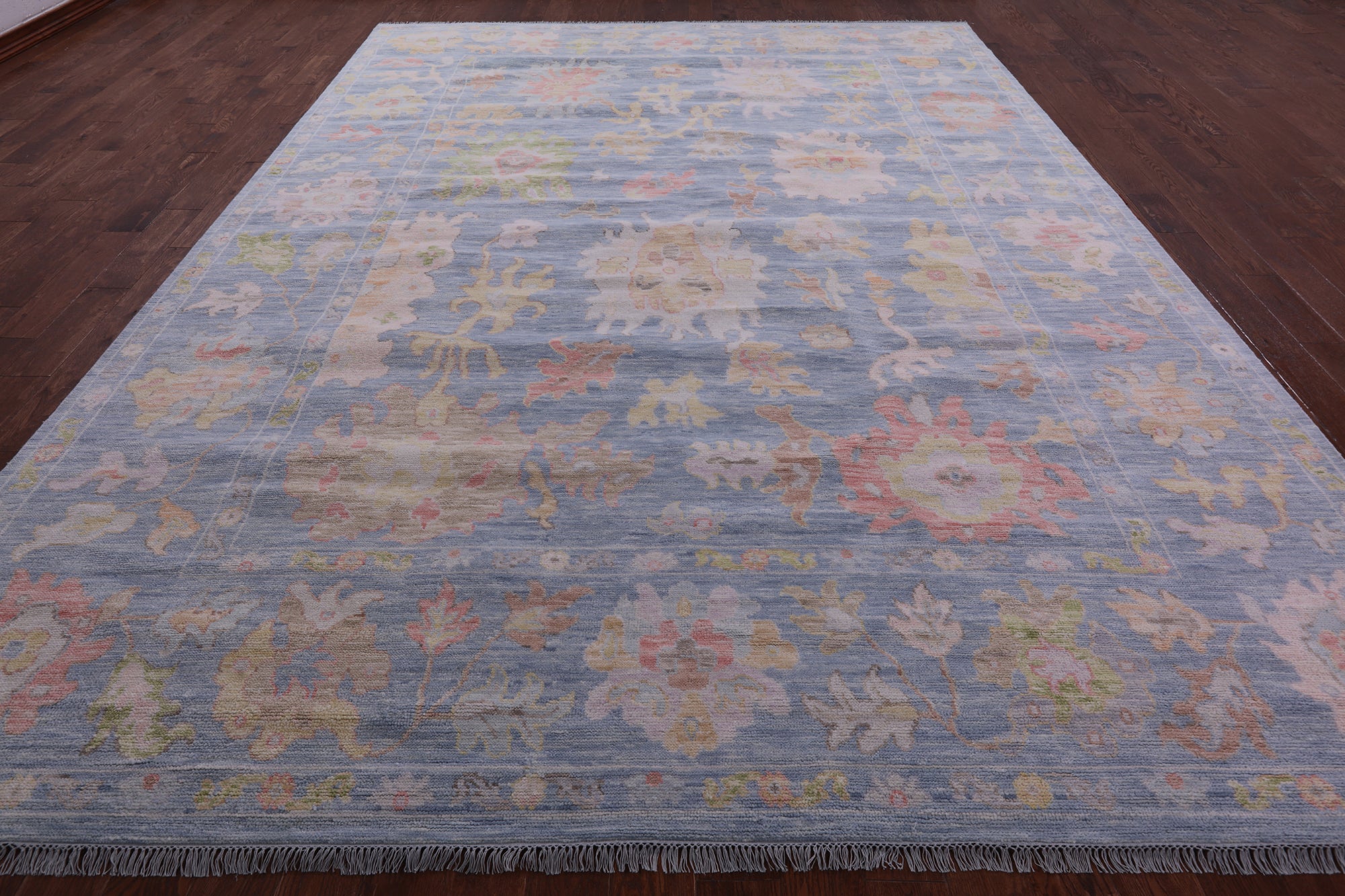 Blue Turkish Oushak Hand Knotted Wool Rug - 10' 0" X 13' 9" - Golden Nile