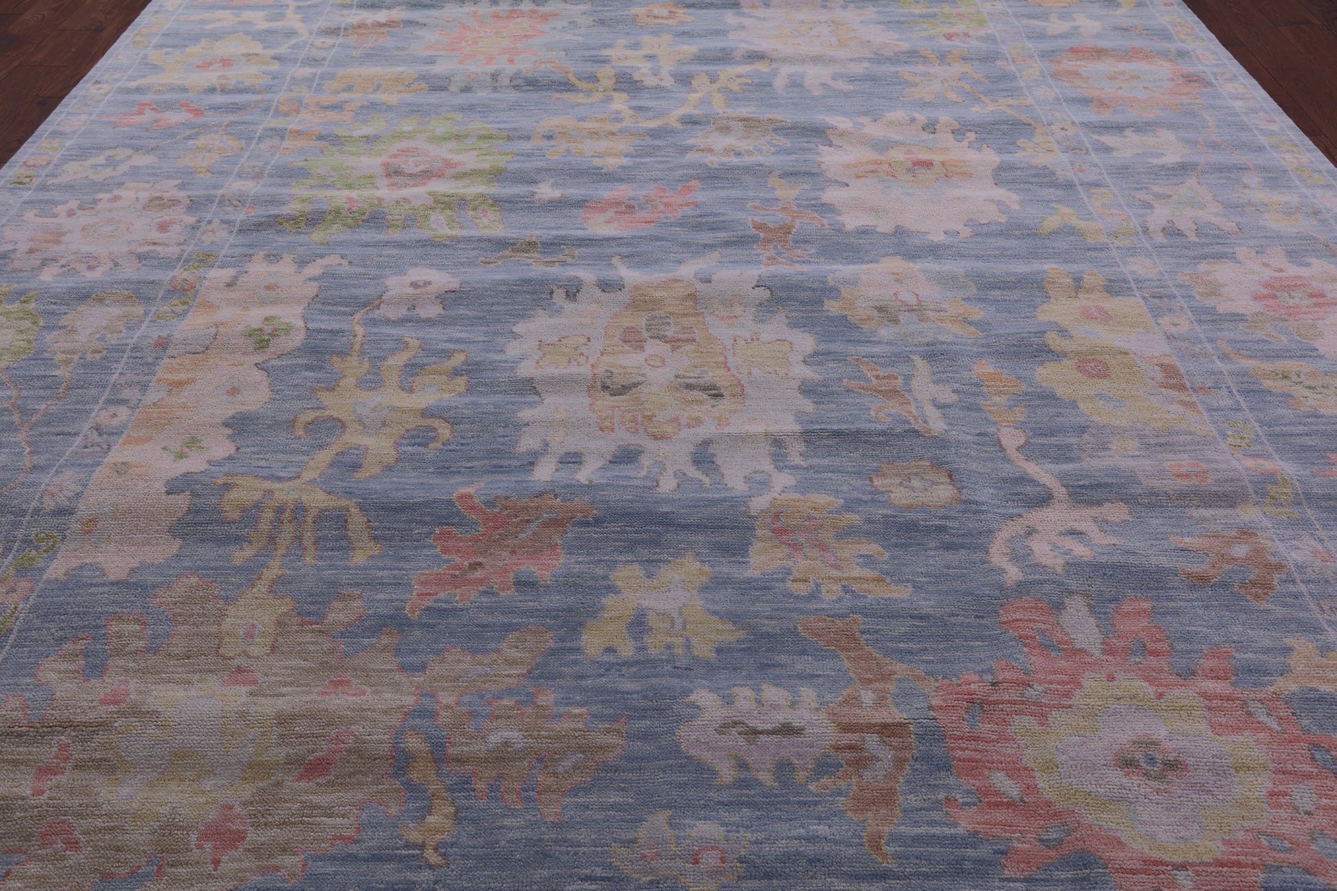 Blue Turkish Oushak Hand Knotted Wool Rug - 10' 0" X 13' 9" - Golden Nile