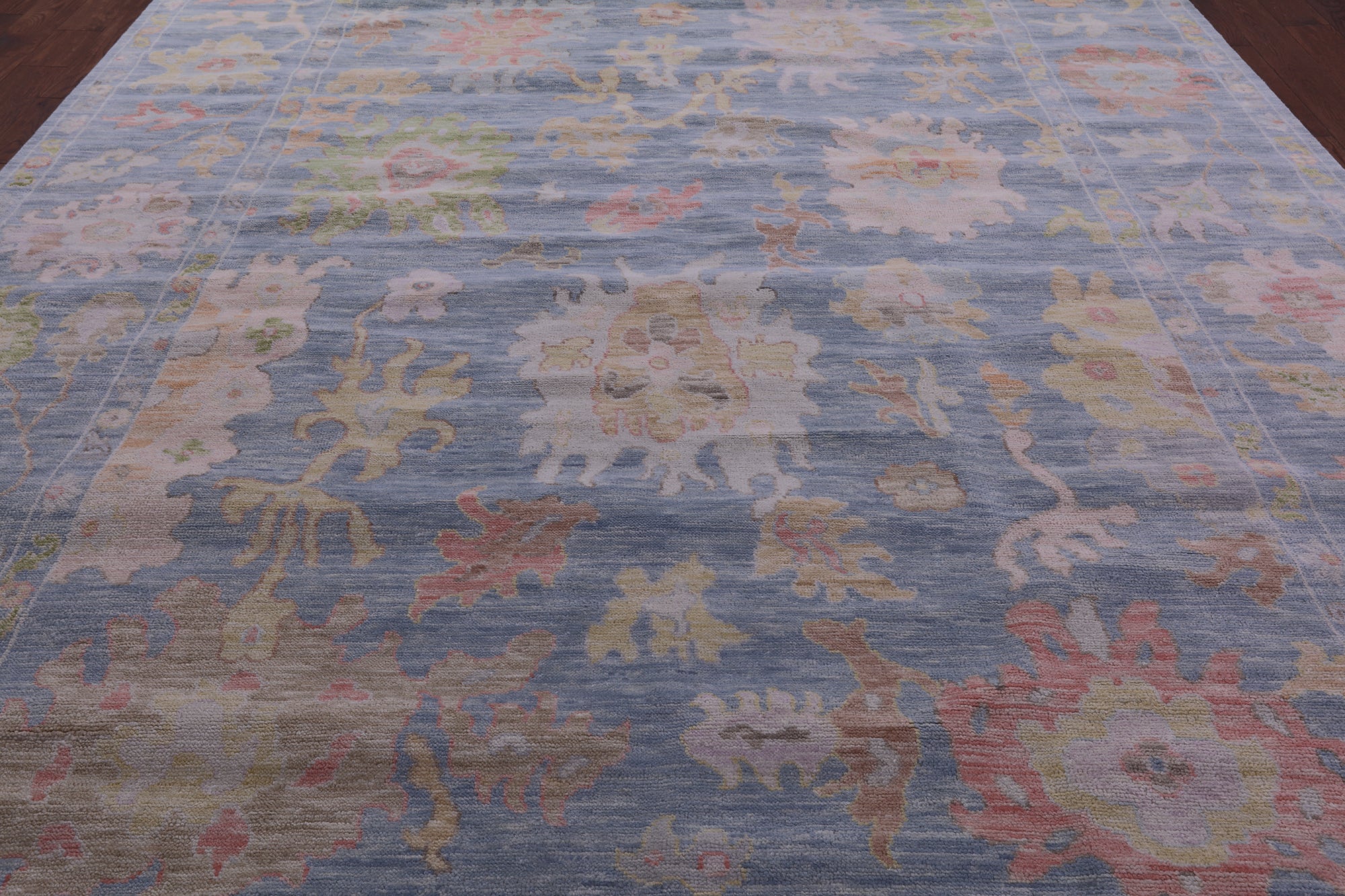 Blue Turkish Oushak Hand Knotted Wool Rug - 10' 0" X 13' 9" - Golden Nile