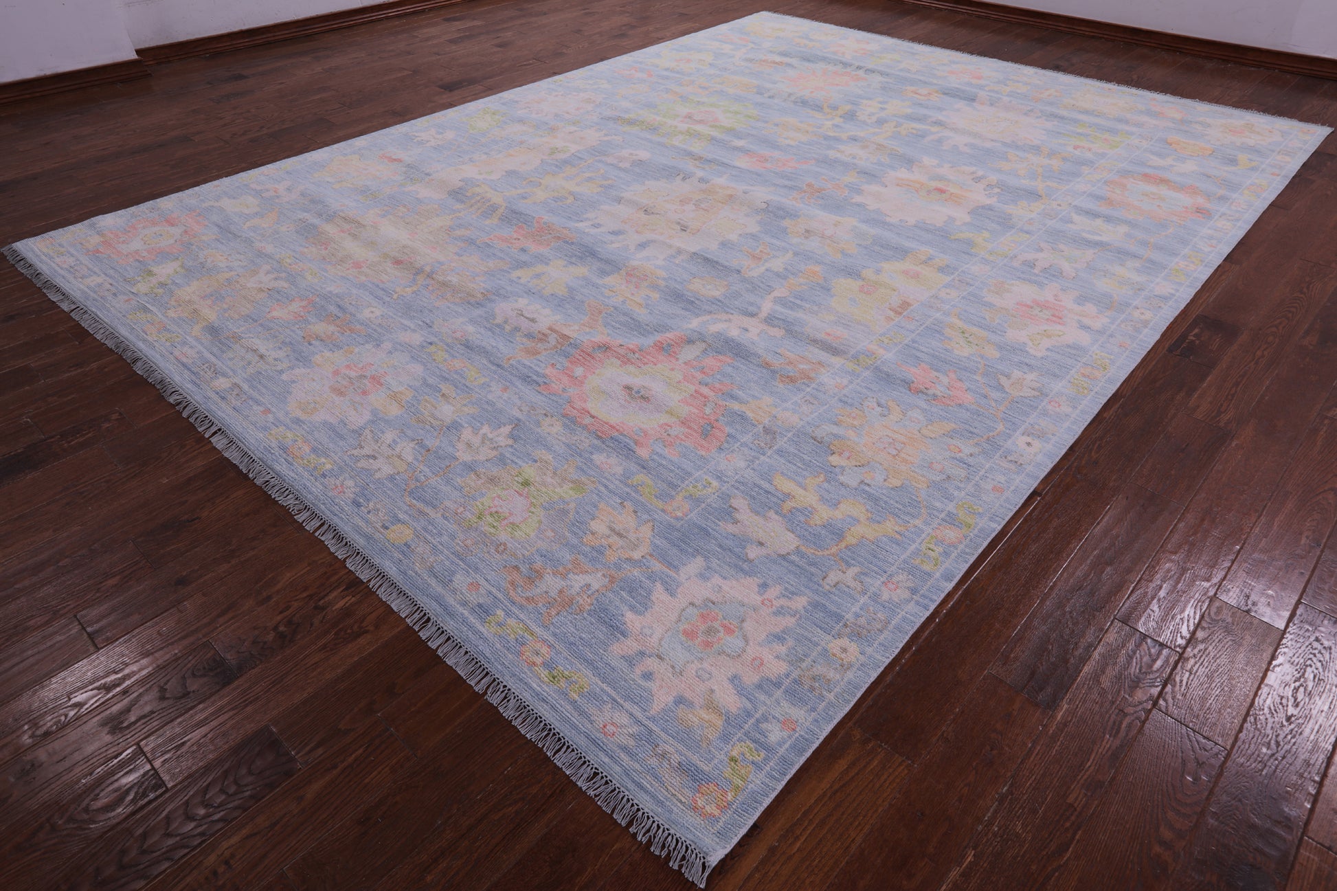 Blue Turkish Oushak Hand Knotted Wool Rug - 10' 0" X 13' 9" - Golden Nile