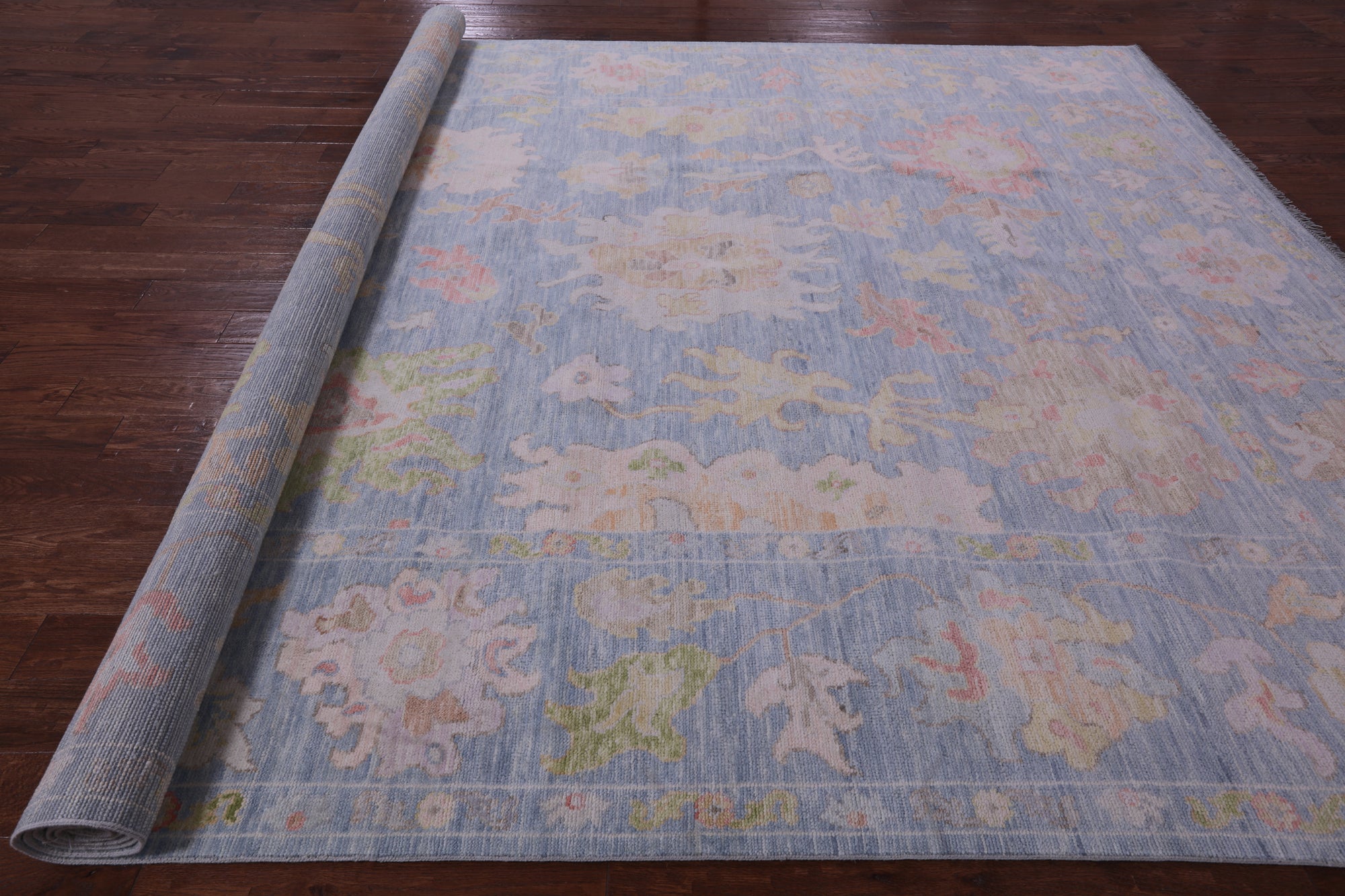 Blue Turkish Oushak Hand Knotted Wool Rug - 10' 0" X 13' 9" - Golden Nile