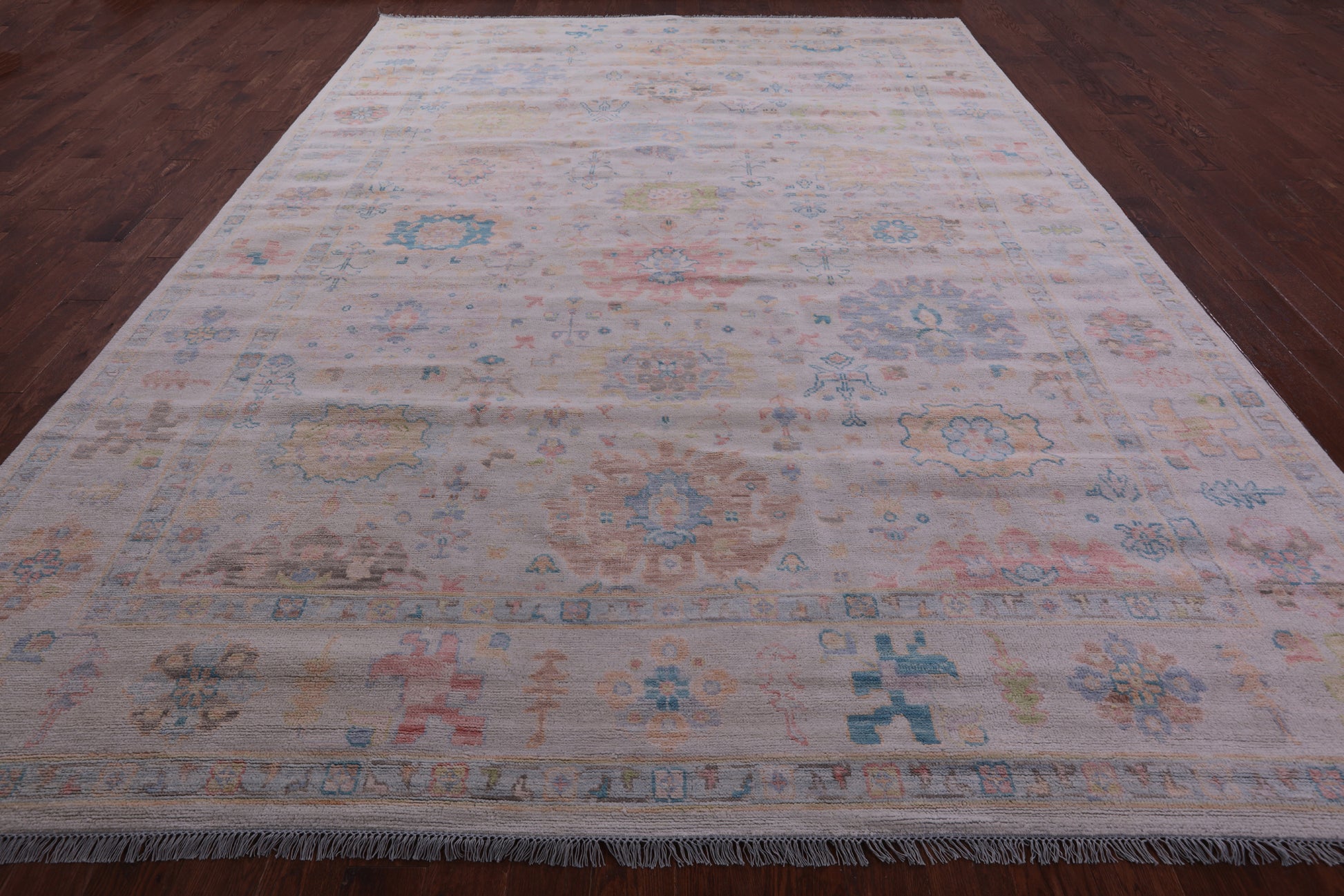 Ivory Turkish Oushak Handmade Wool Rug - 10' 1" X 14' 0" - Golden Nile