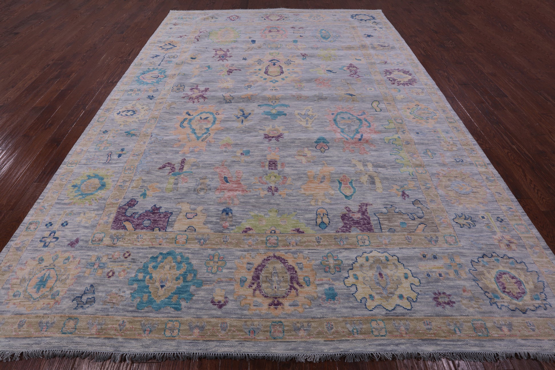 Grey Turkish Oushak Hand Knotted Wool Rug - 10' 2" X 13' 11" - Golden Nile