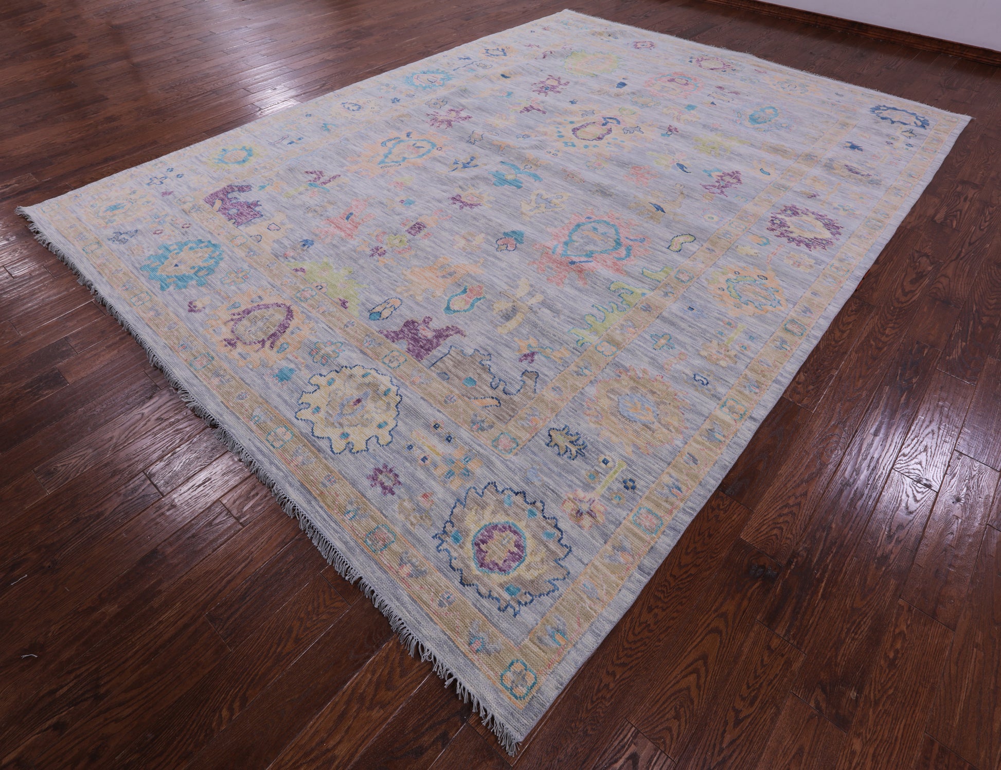 Grey Turkish Oushak Hand Knotted Wool Rug - 10' 2" X 13' 11" - Golden Nile