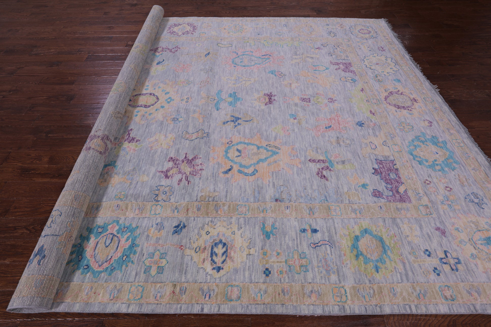 Grey Turkish Oushak Hand Knotted Wool Rug - 10' 2" X 13' 11" - Golden Nile