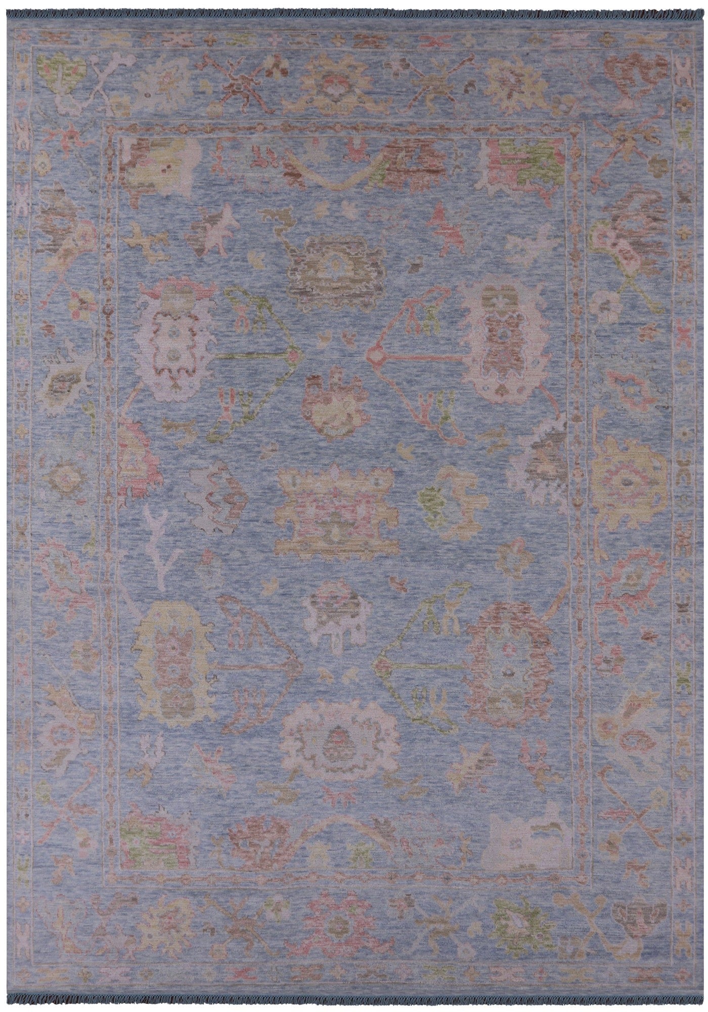 Blue Turkish Oushak Hand Knotted Wool Rug - 9' 11" X 13' 10" - Golden Nile