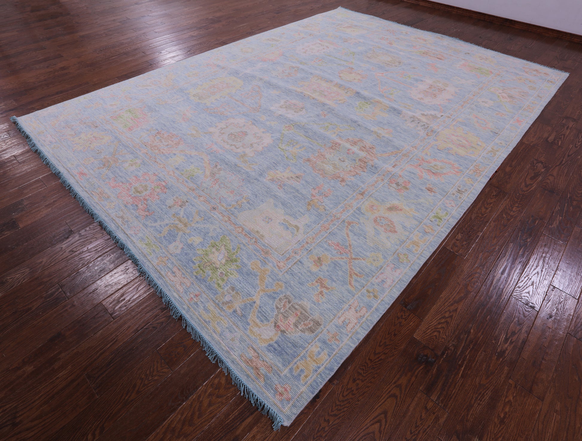 Blue Turkish Oushak Hand Knotted Wool Rug - 9' 11" X 13' 10" - Golden Nile