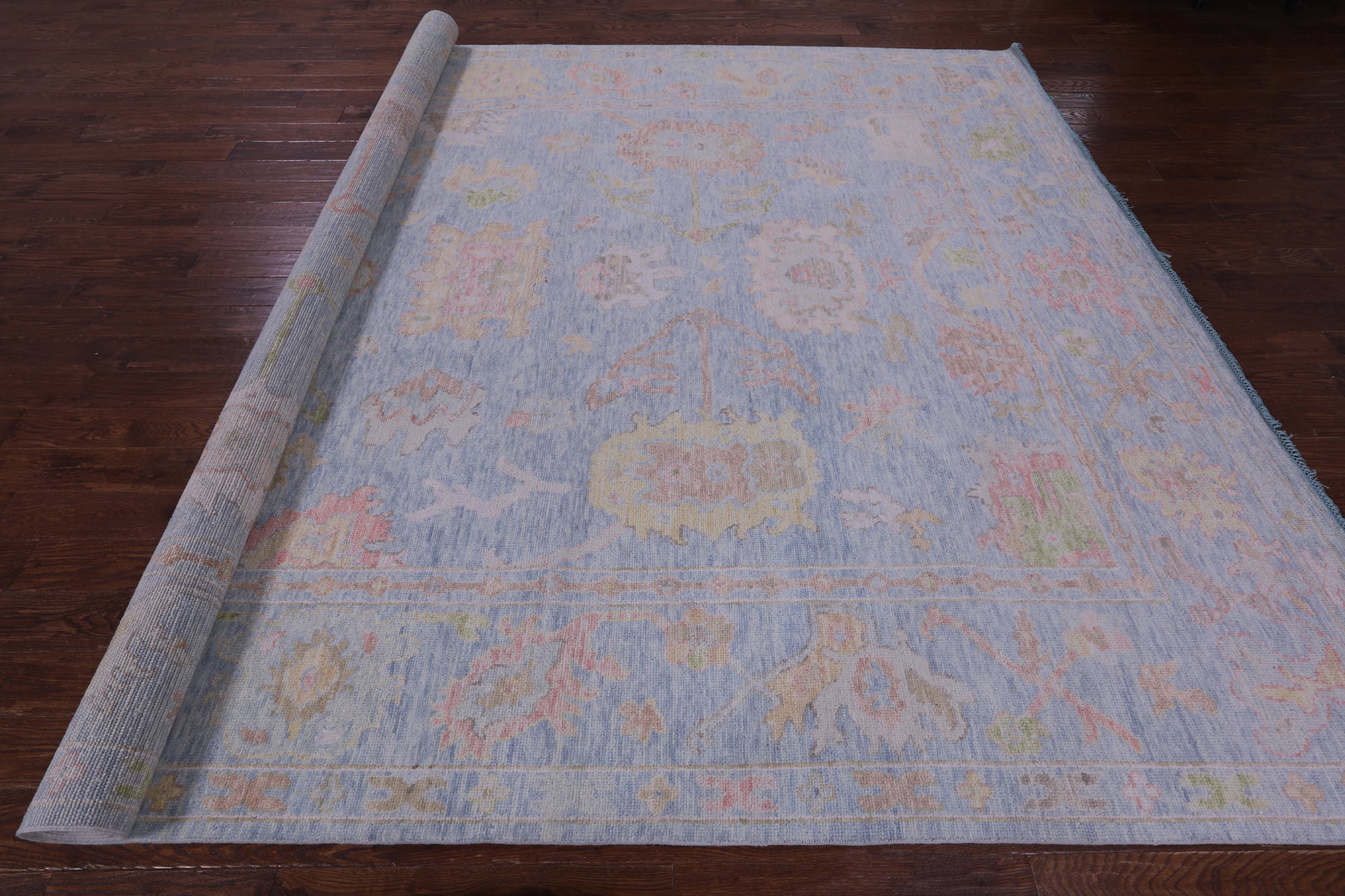 Blue Turkish Oushak Hand Knotted Wool Rug - 9' 11" X 13' 10" - Golden Nile