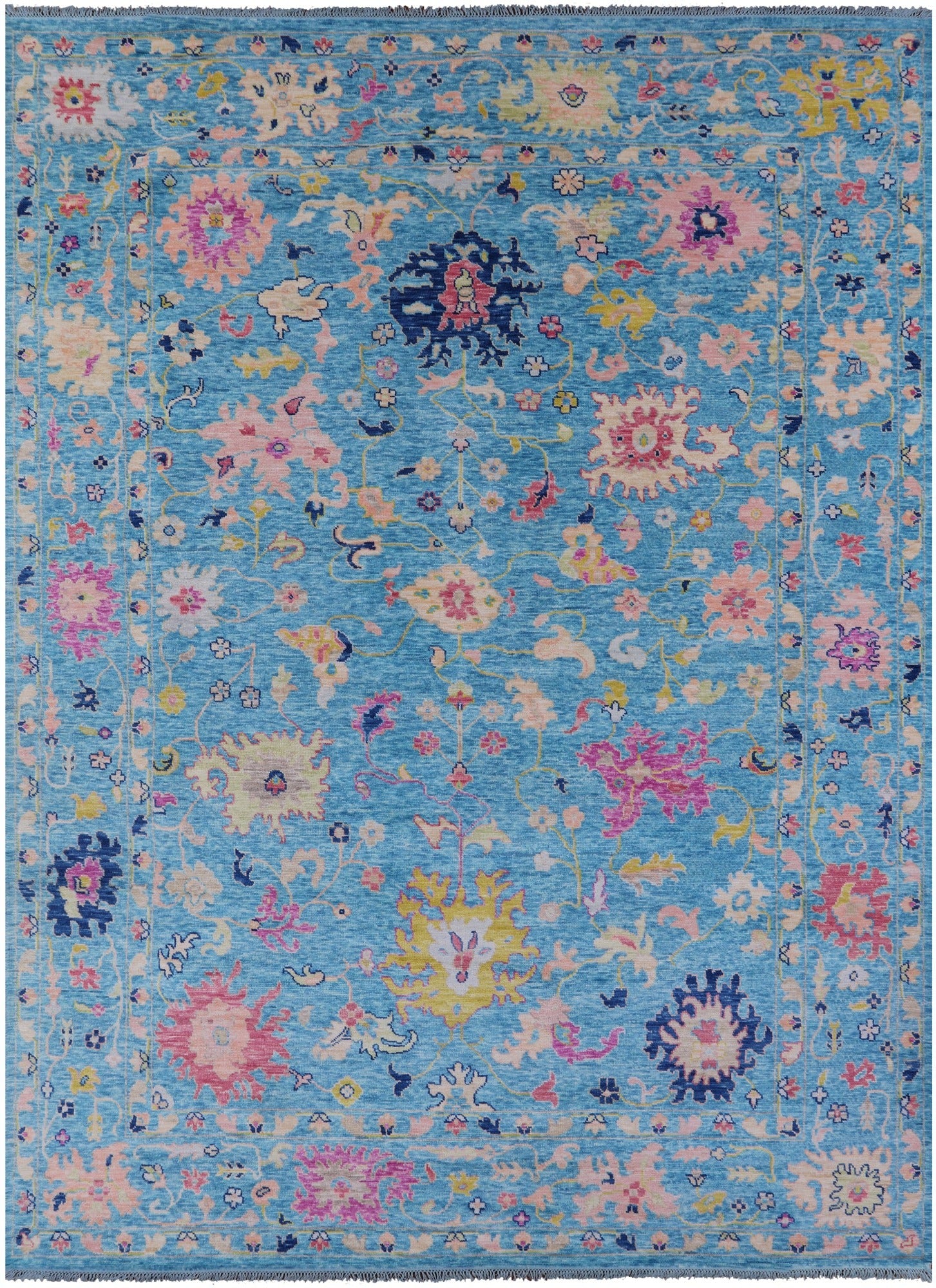 Blue Turkish Oushak Handmade Wool Rug - 10' 2" X 13' 11" - Golden Nile