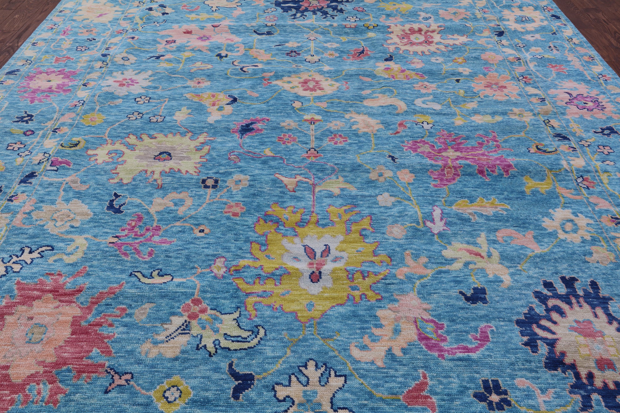 Blue Turkish Oushak Handmade Wool Rug - 10' 2" X 13' 11" - Golden Nile
