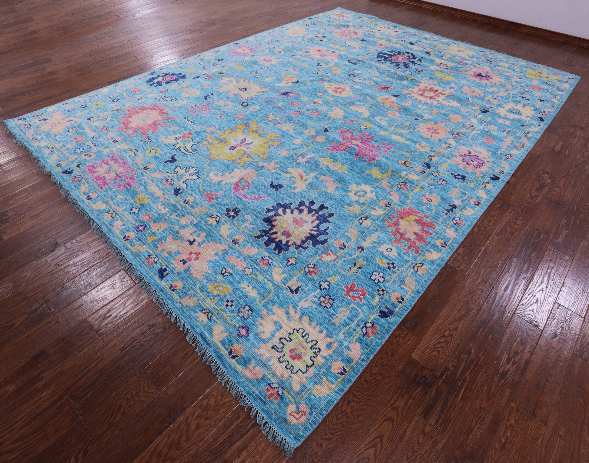 Blue Turkish Oushak Handmade Wool Rug - 10' 2" X 13' 11" - Golden Nile