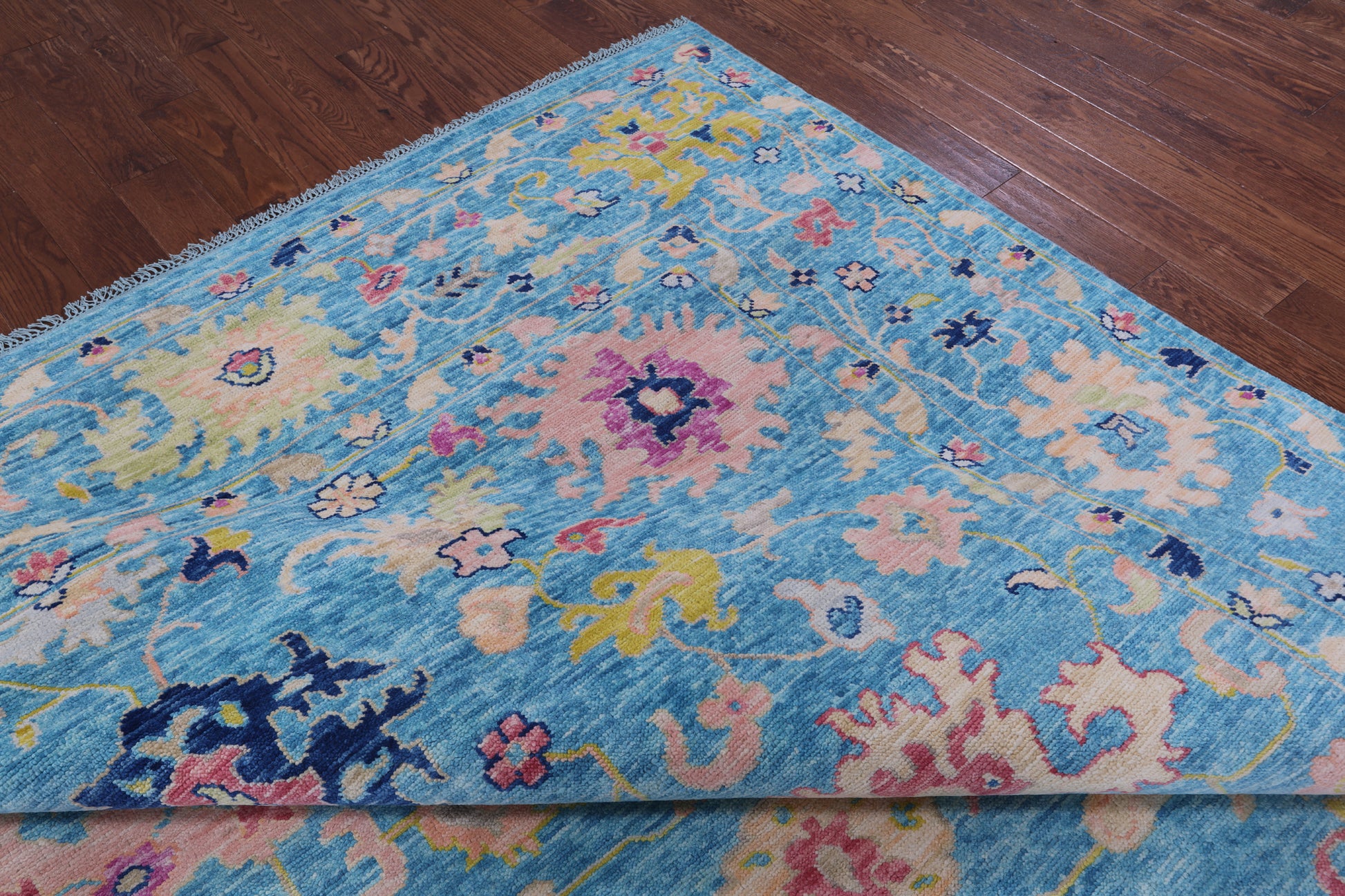 Blue Turkish Oushak Handmade Wool Rug - 10' 2" X 13' 11" - Golden Nile
