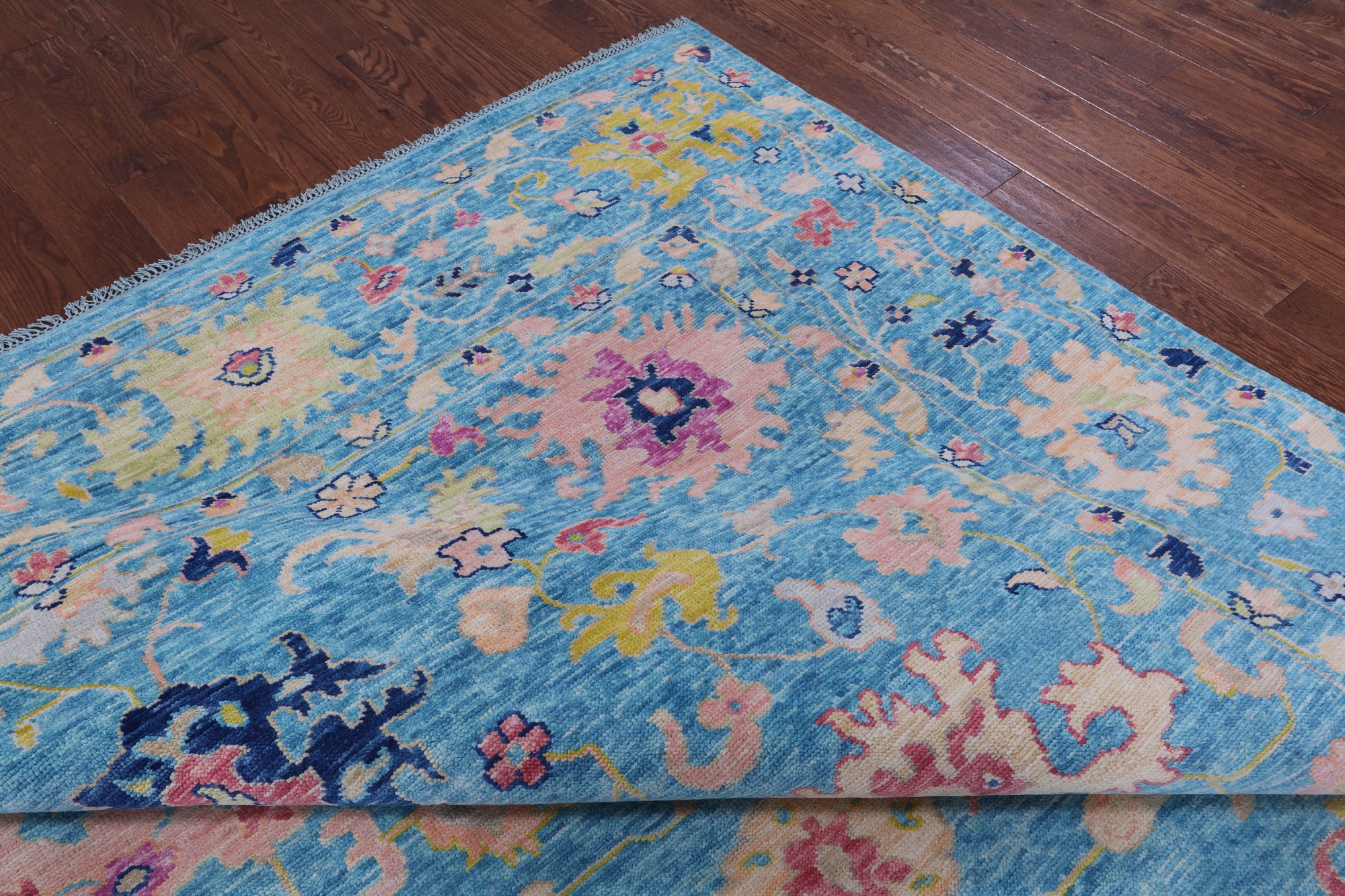 Blue Turkish Oushak Handmade Wool Rug - 10' 2" X 13' 11" - Golden Nile