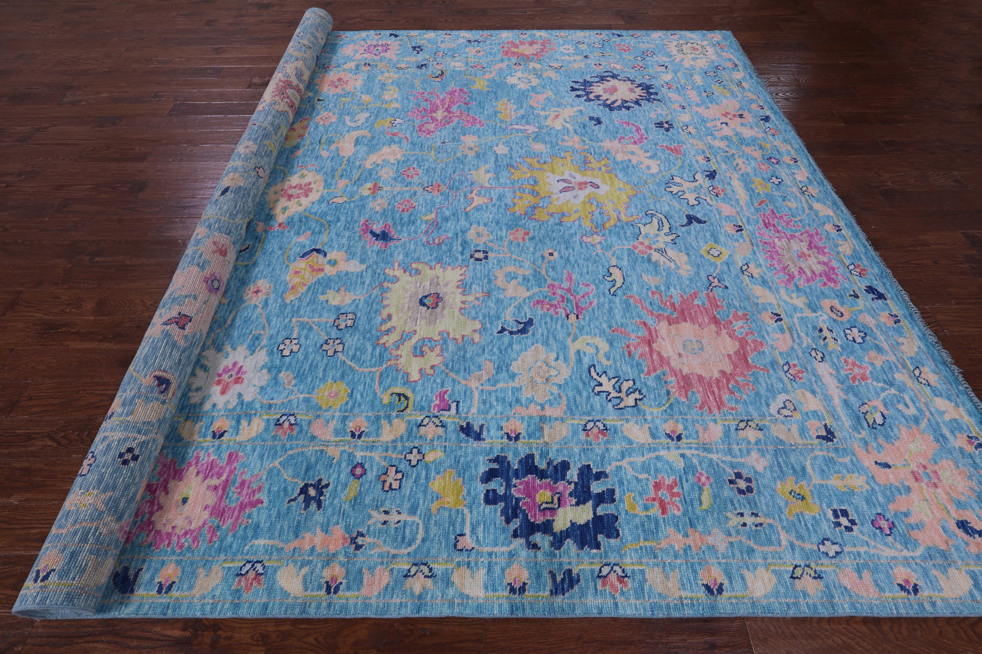 Blue Turkish Oushak Handmade Wool Rug - 10' 2" X 13' 11" - Golden Nile