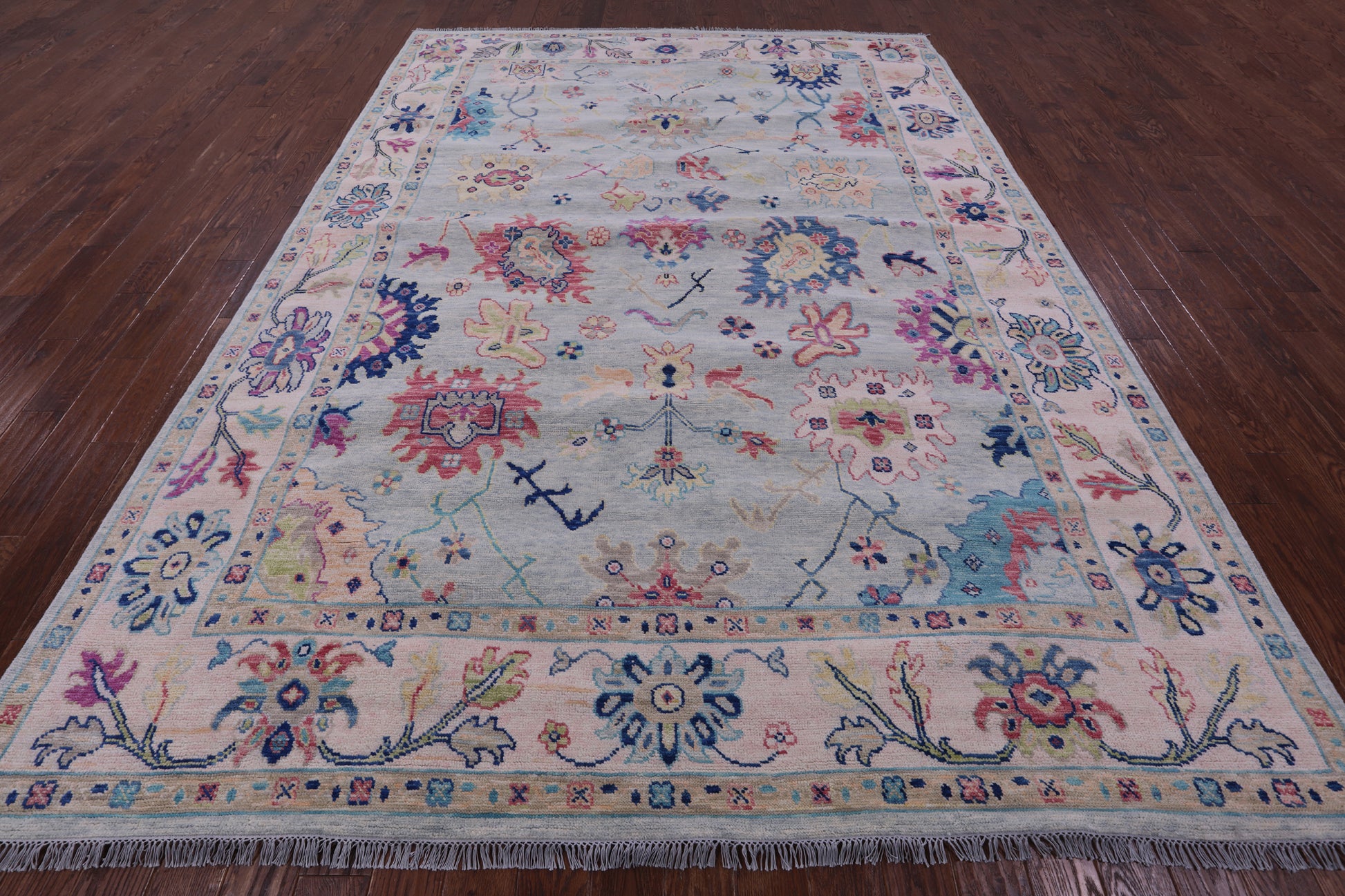 Light Blue Turkish Oushak Hand Knotted Wool Rug - 8' 11" X 12' 3" - Golden Nile
