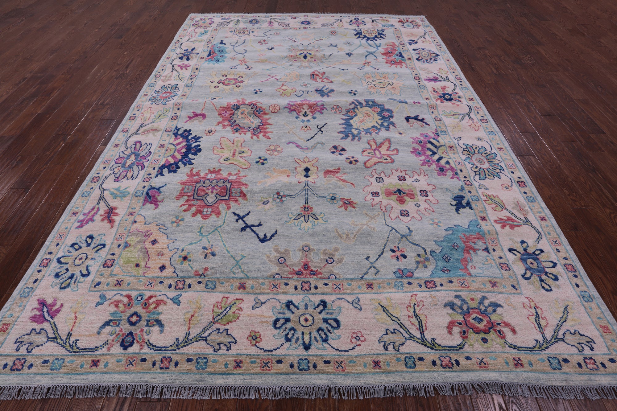 Light Blue Turkish Oushak Hand Knotted Wool Rug - 8' 11" X 12' 3" - Golden Nile