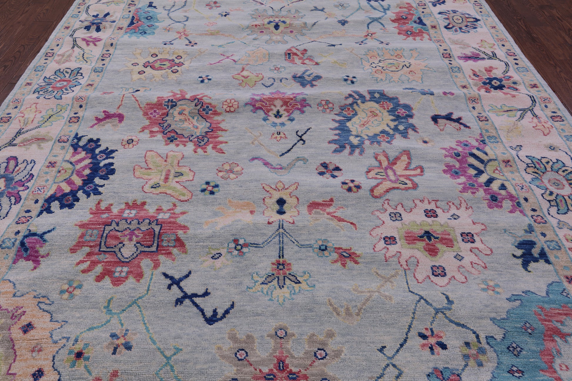 Light Blue Turkish Oushak Hand Knotted Wool Rug - 8' 11" X 12' 3" - Golden Nile