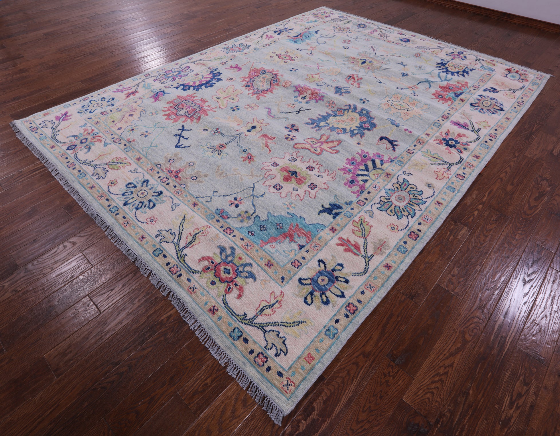 Light Blue Turkish Oushak Hand Knotted Wool Rug - 8' 11" X 12' 3" - Golden Nile