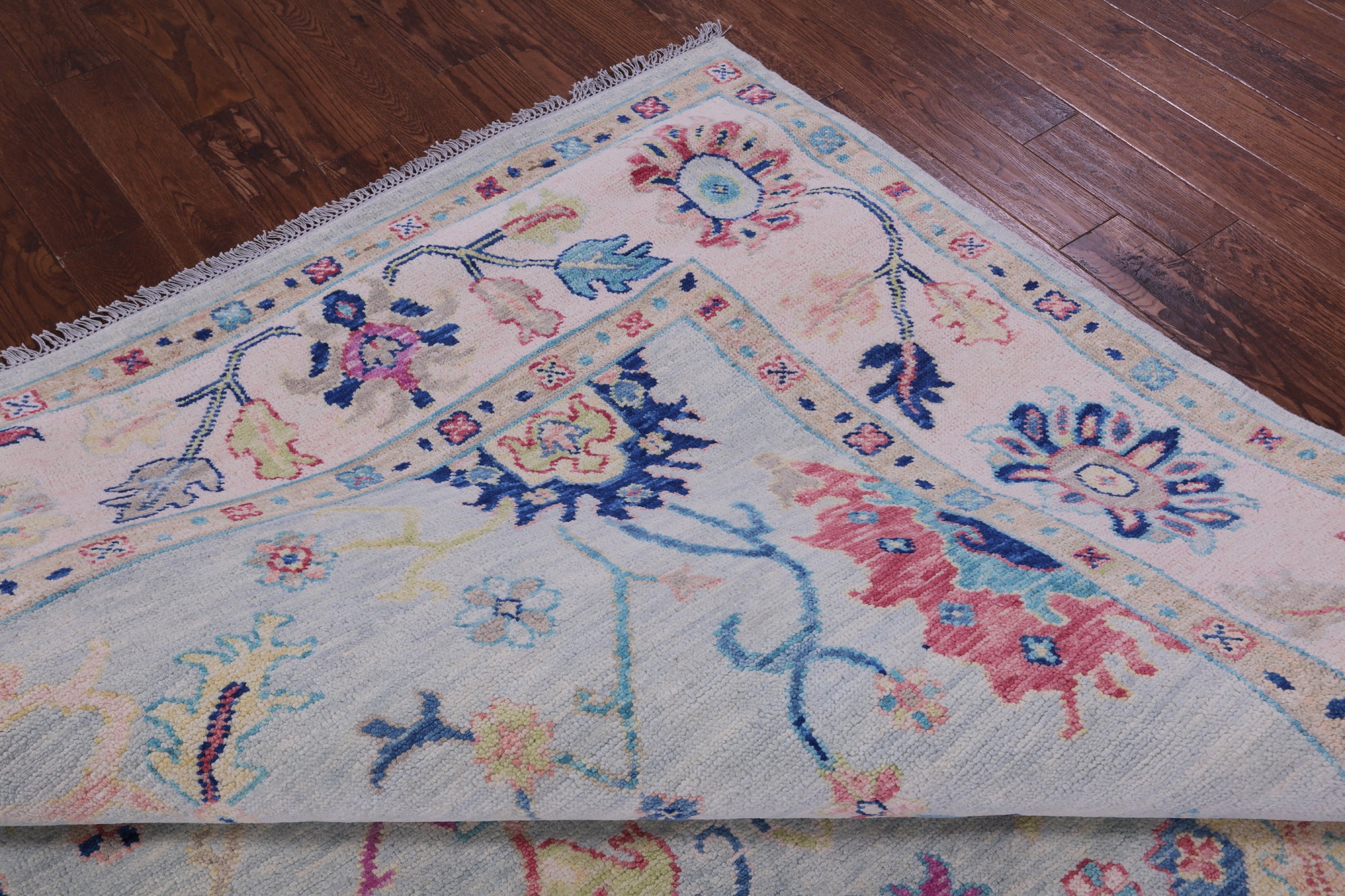 Light Blue Turkish Oushak Hand Knotted Wool Rug - 8' 11" X 12' 3" - Golden Nile