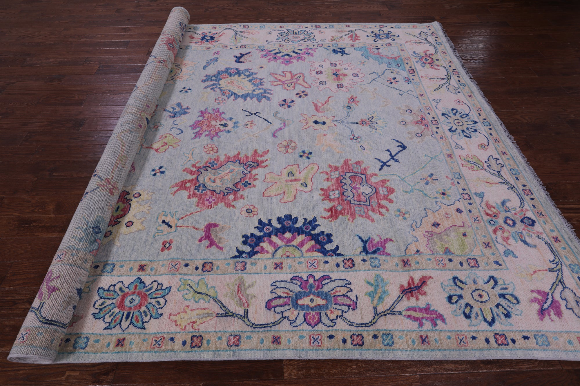 Light Blue Turkish Oushak Hand Knotted Wool Rug - 8' 11" X 12' 3" - Golden Nile