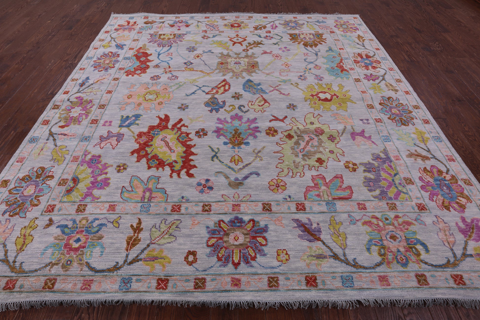 Grey Square Turkish Oushak Hand Knotted Wool Rug - 10' 1" X 10' 3" - Golden Nile