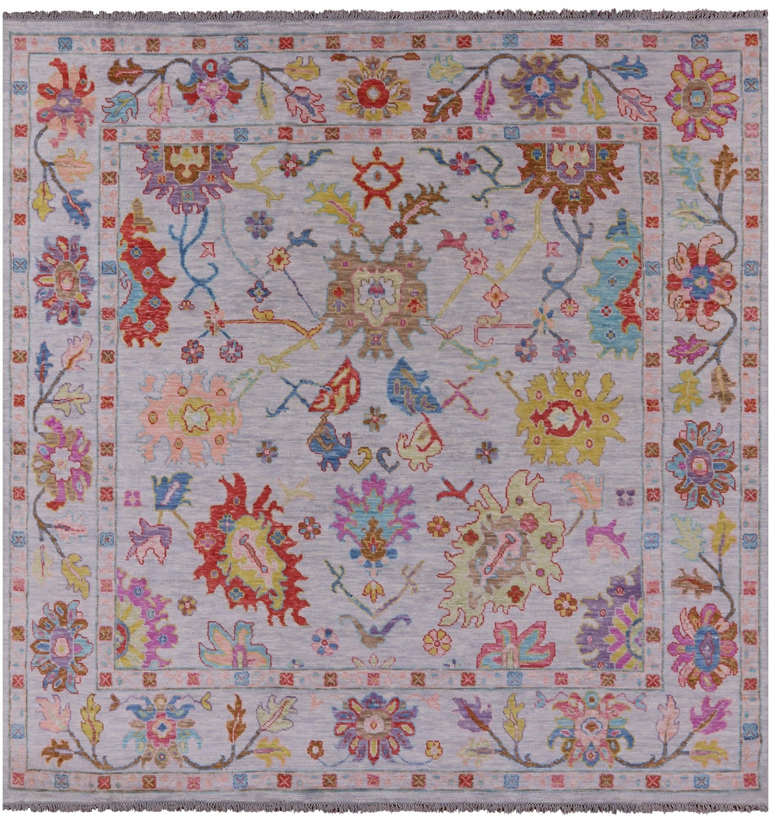 Grey Square Turkish Oushak Hand Knotted Wool Rug - 10' 1" X 10' 3" - Golden Nile
