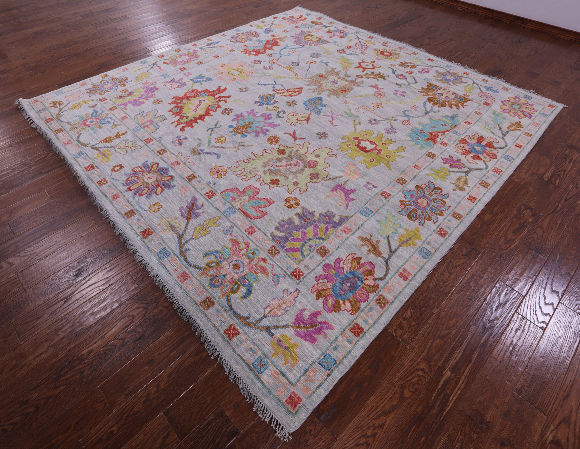 Grey Square Turkish Oushak Hand Knotted Wool Rug - 10' 1" X 10' 3" - Golden Nile