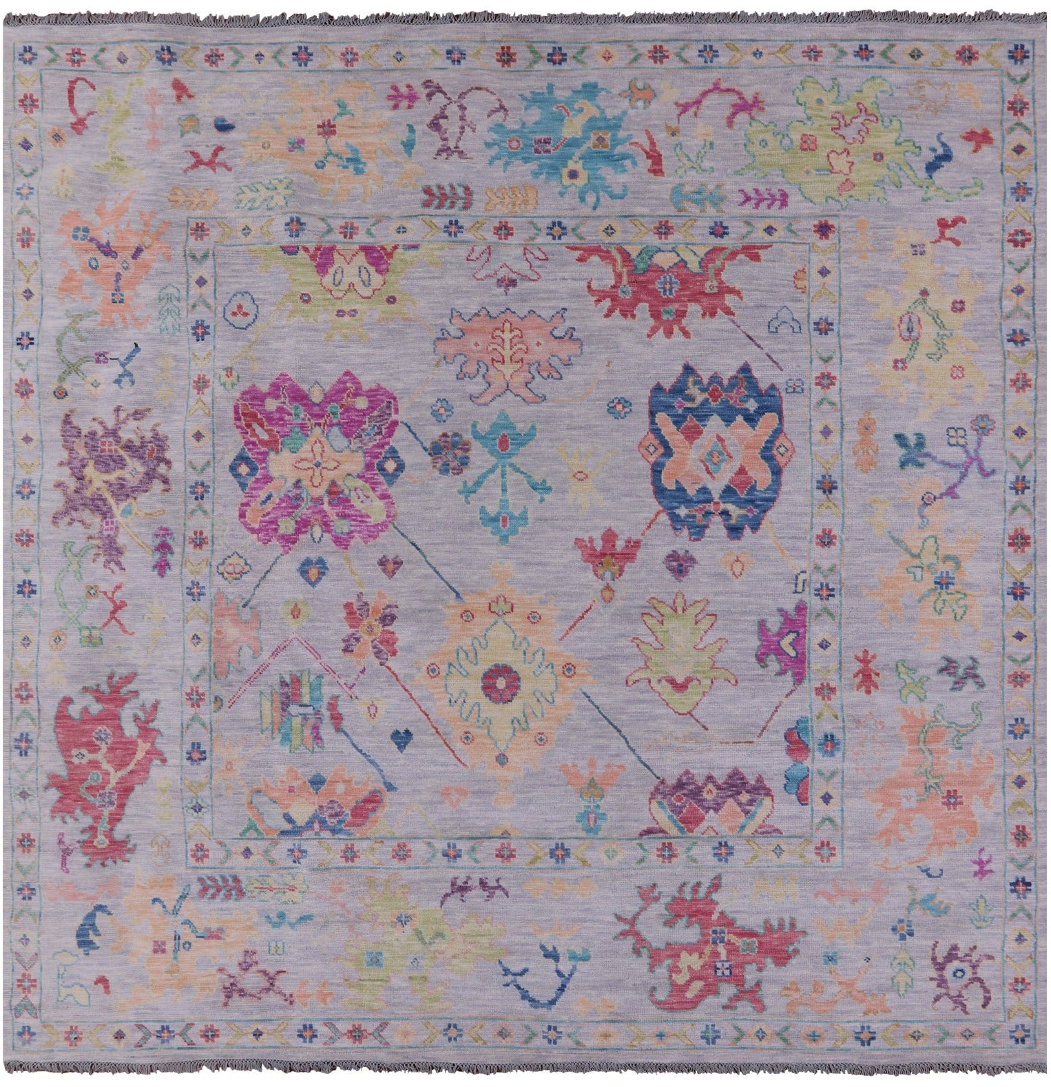 Grey Square Turkish Oushak Hand Knotted Wool Rug - 10' 0" X 10' 1" - Golden Nile