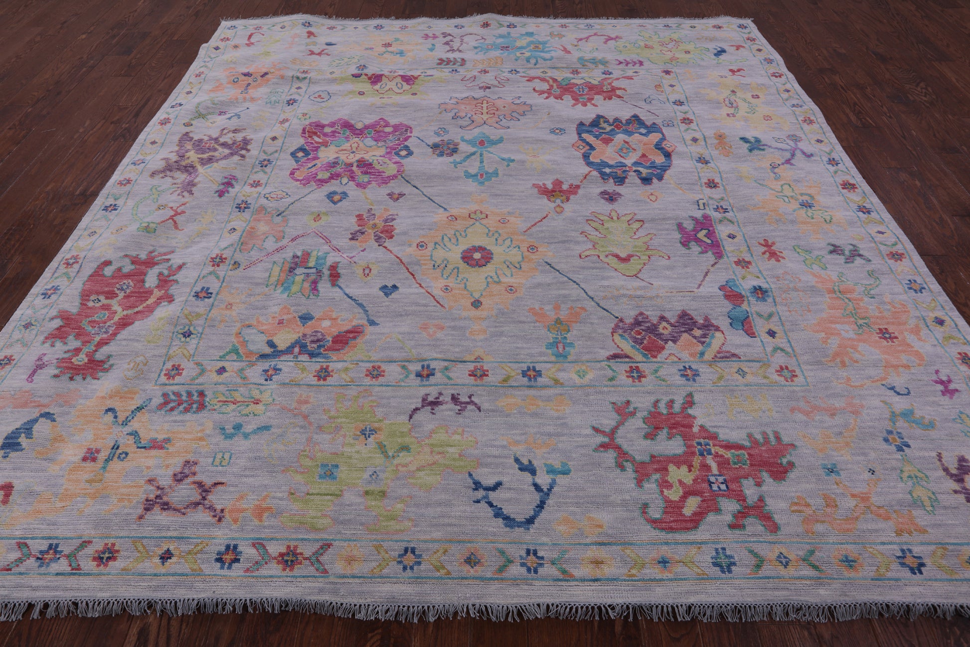 Grey Square Turkish Oushak Hand Knotted Wool Rug - 10' 0" X 10' 1" - Golden Nile
