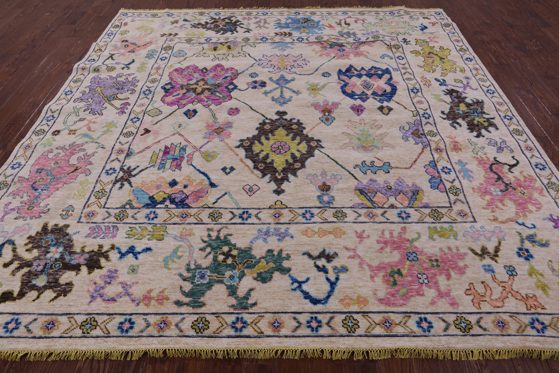 Ivory Turkish Oushak Hand Knotted Wool Rug - 9' 9" X 10' 5" - Golden Nile