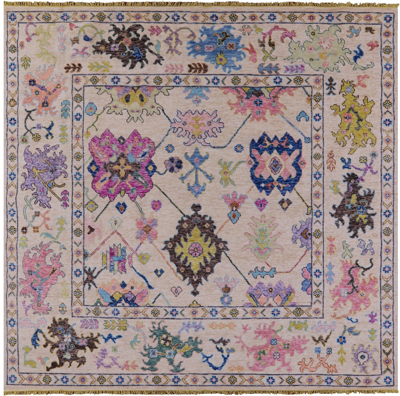 Ivory Turkish Oushak Hand Knotted Wool Rug - 9' 9" X 10' 5" - Golden Nile