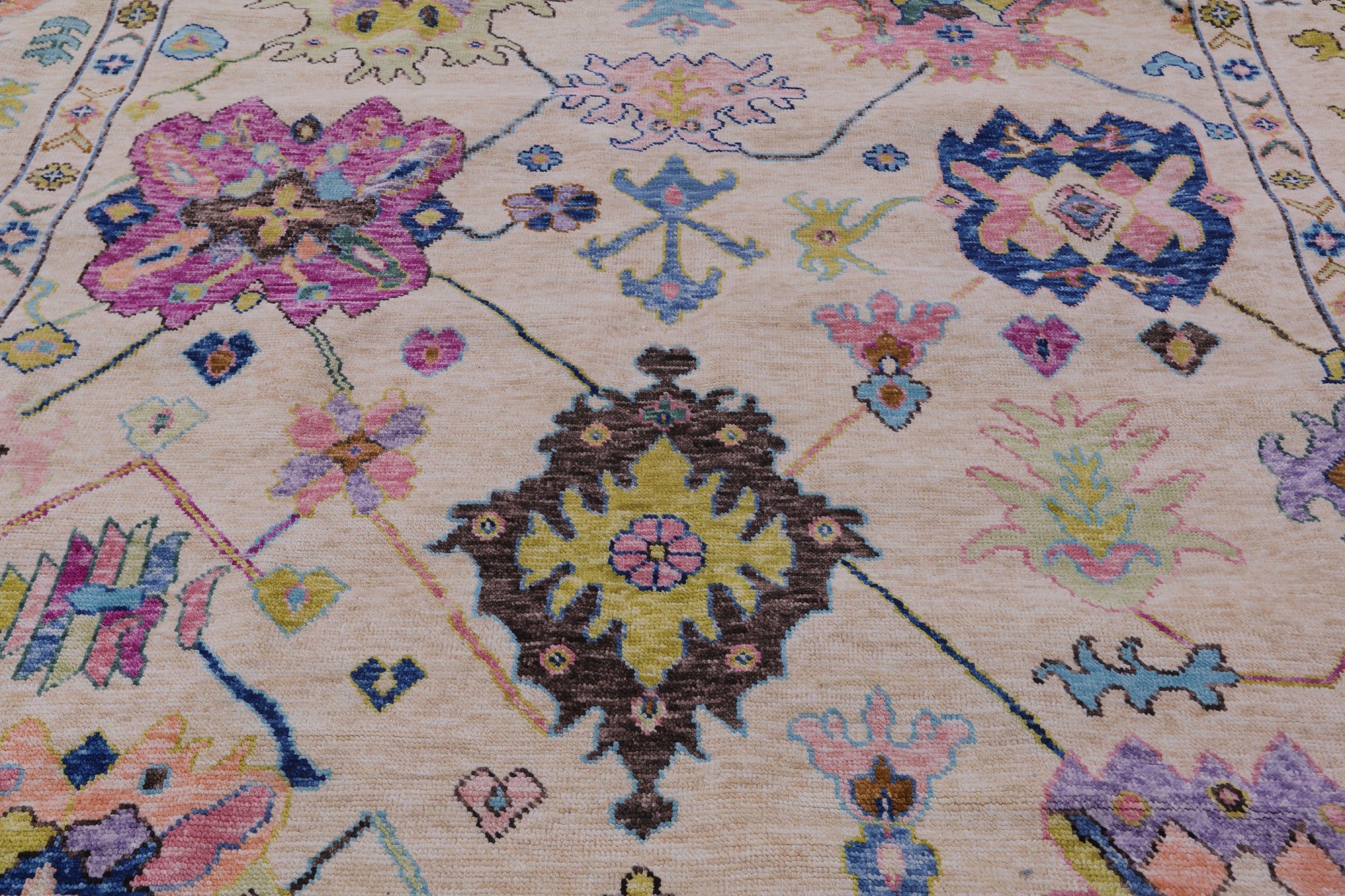 Ivory Turkish Oushak Hand Knotted Wool Rug - 9' 9" X 10' 5" - Golden Nile