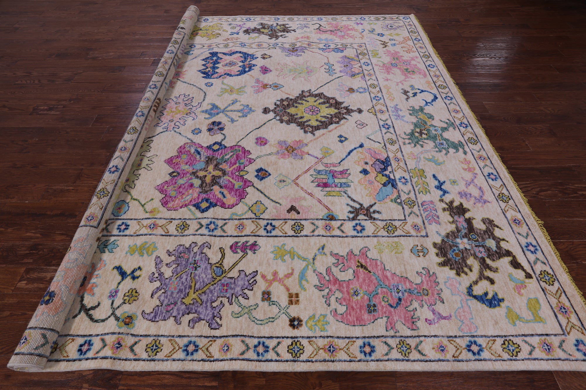 Ivory Turkish Oushak Hand Knotted Wool Rug - 9' 9" X 10' 5" - Golden Nile
