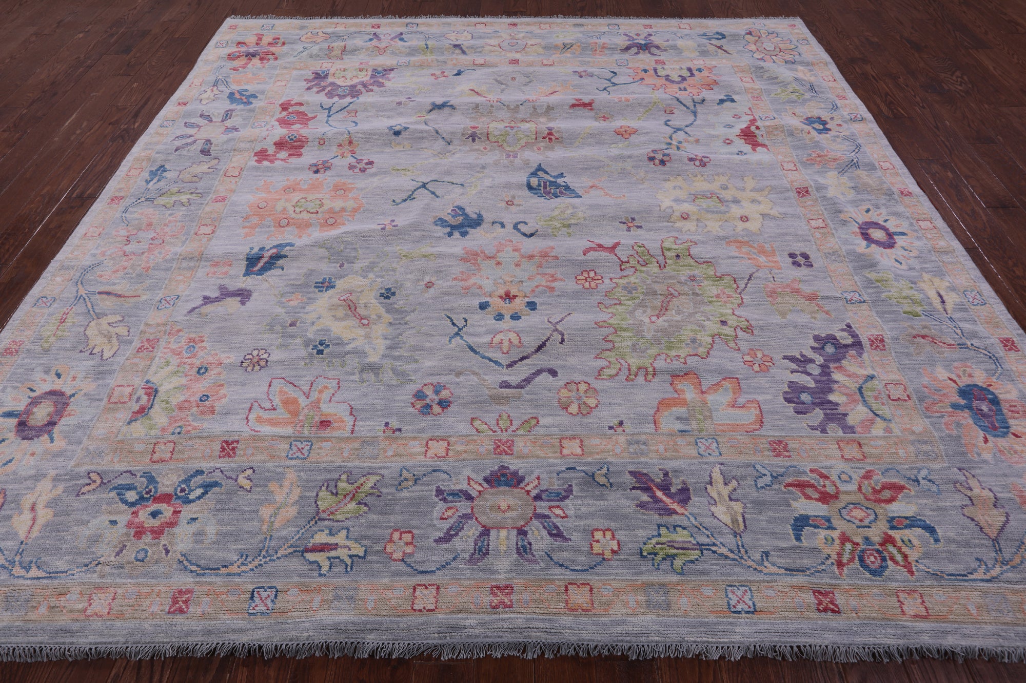 Grey Square Turkish Oushak Hand Knotted Wool Rug - 9' 11" X 10' 3" - Golden Nile