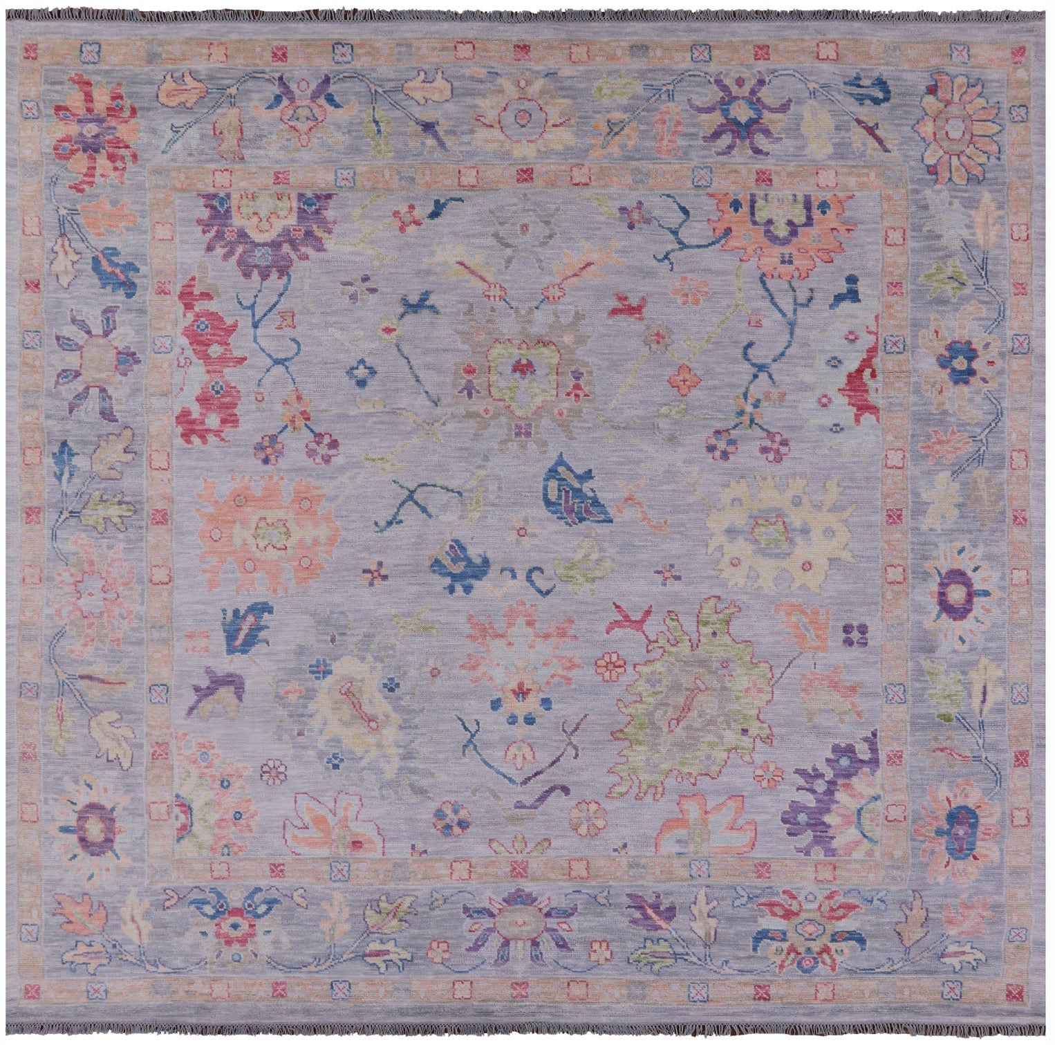 Grey Square Turkish Oushak Hand Knotted Wool Rug - 9' 11" X 10' 3" - Golden Nile